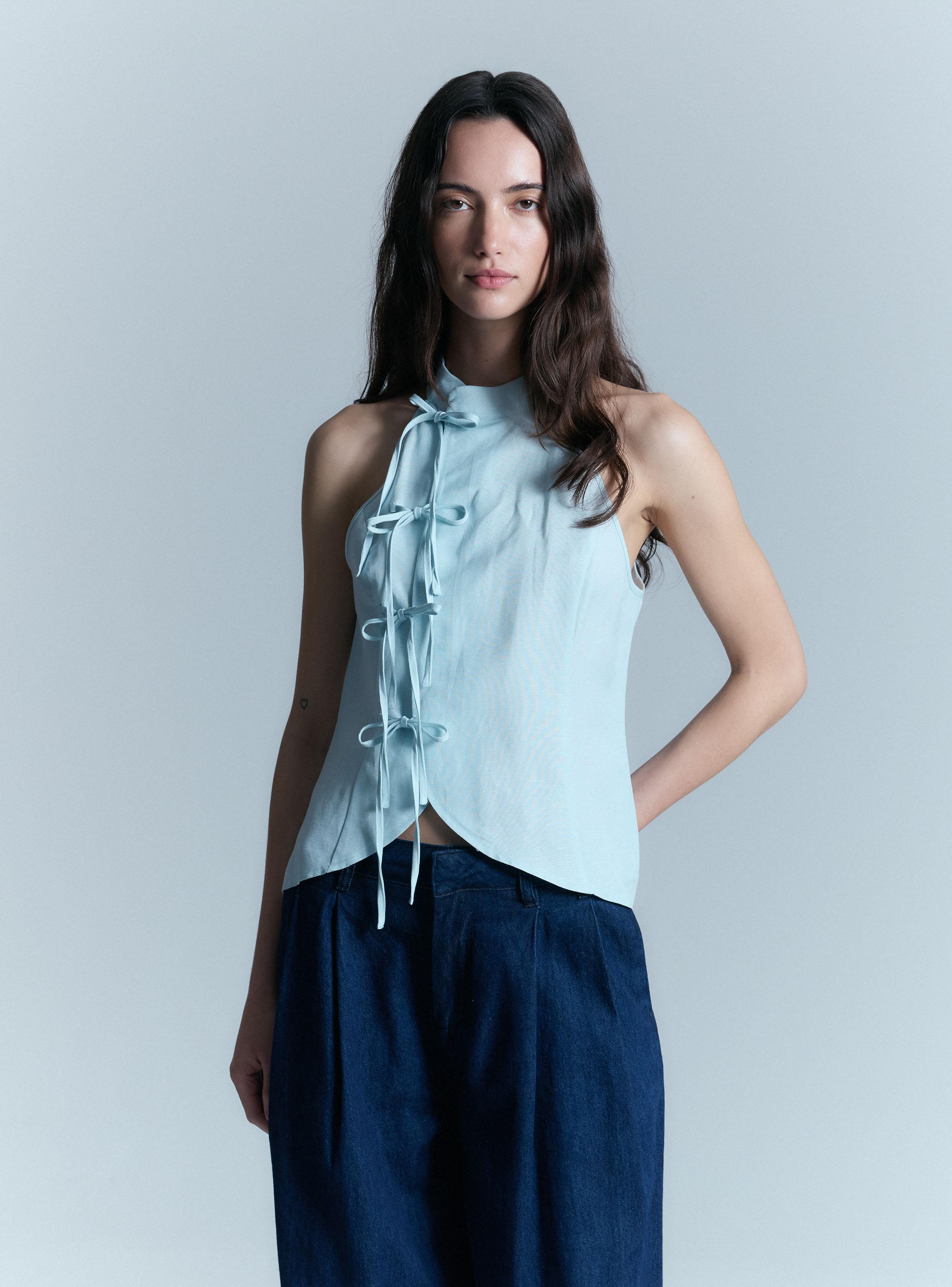 Blusa Lino Halter Amarras Colaboración Alaniz x Alos-0