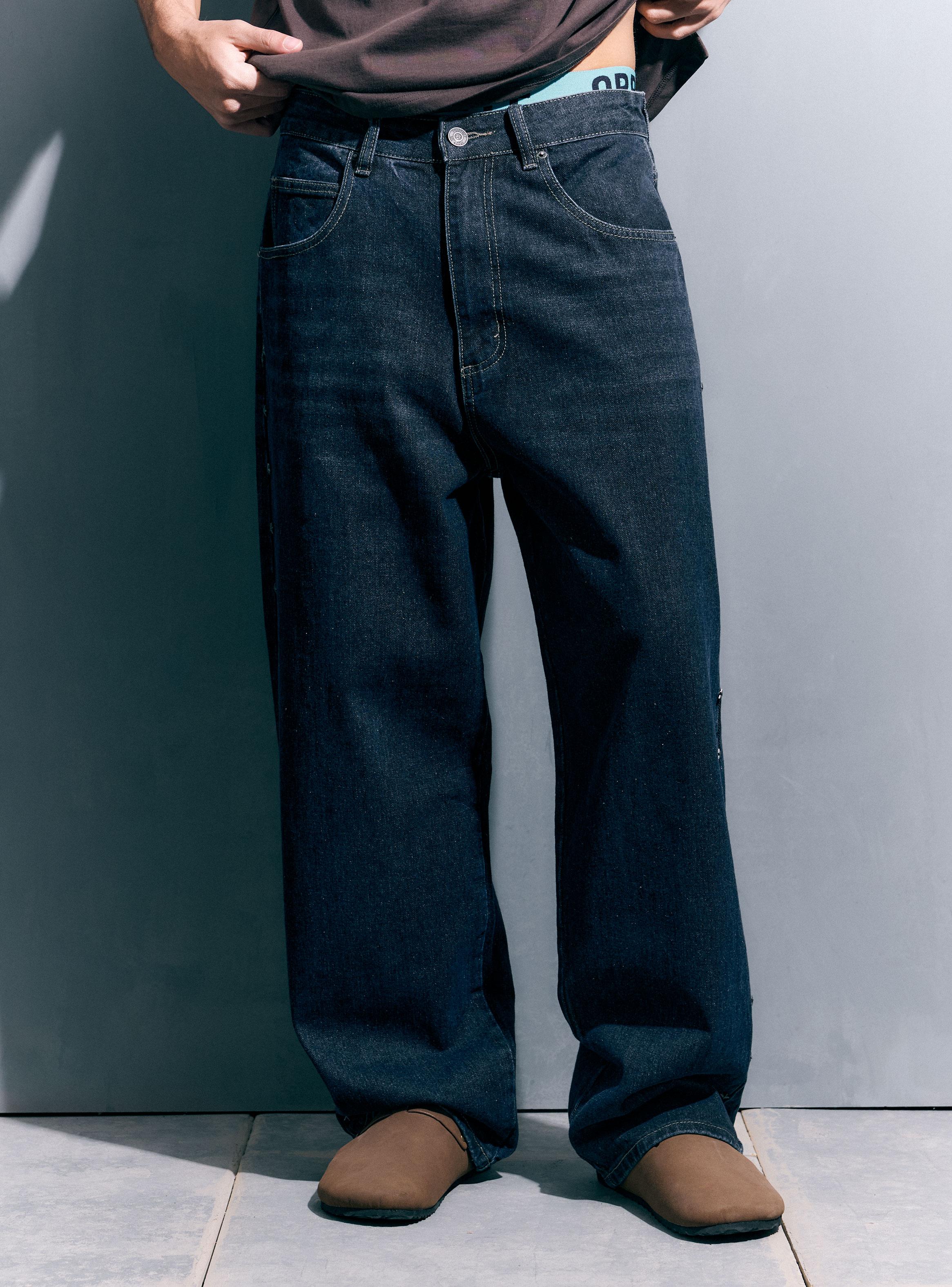 Jeans Algodón con Tachas en Costados-0