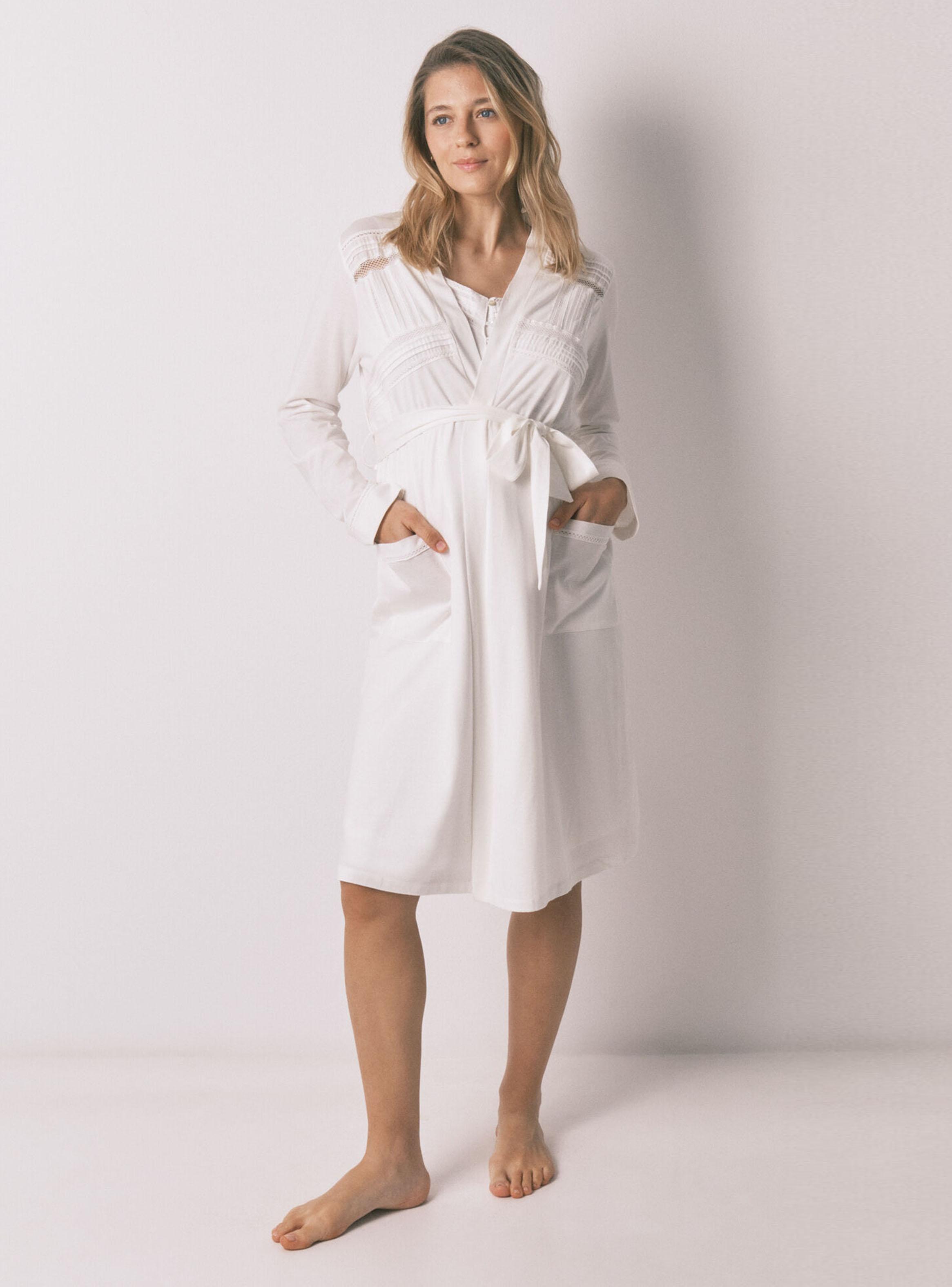 Bata Midi Maternity Algodón Blanco-4