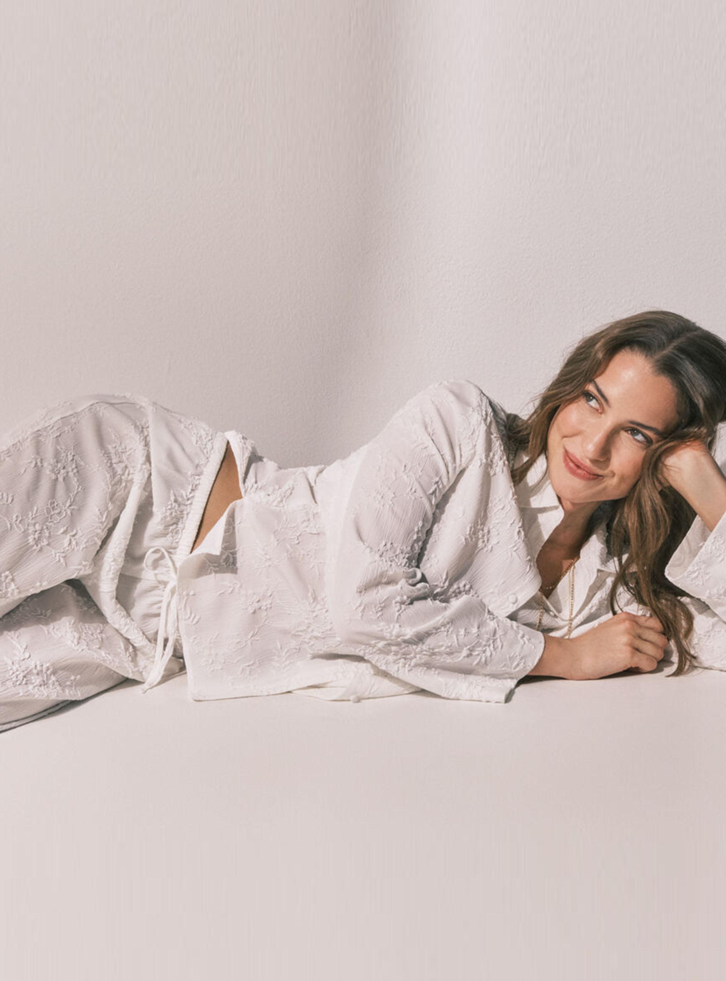 Pijama Camisero Largo Satén Blanco-4