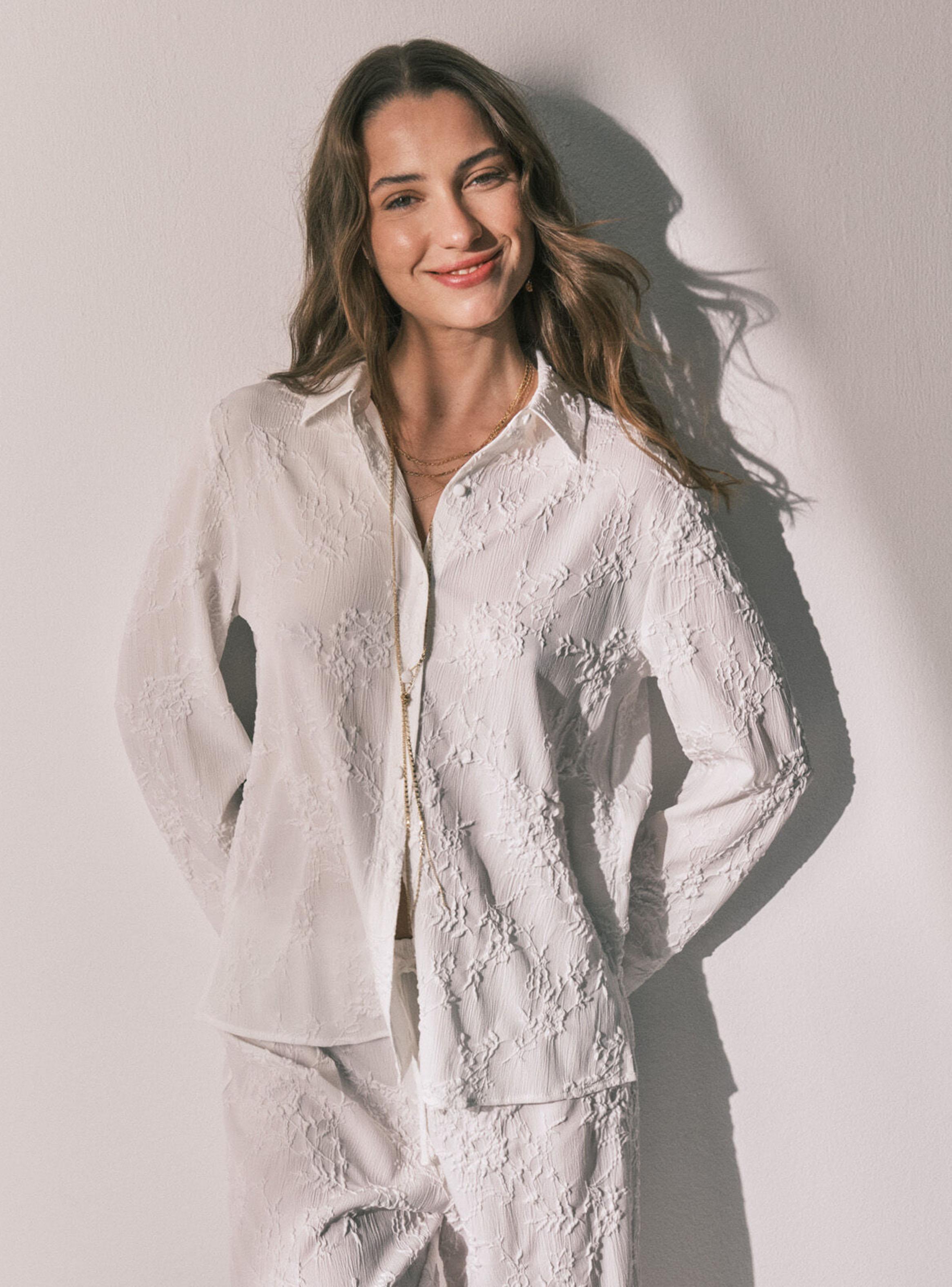 Pijama Camisero Largo Satén Blanco-2