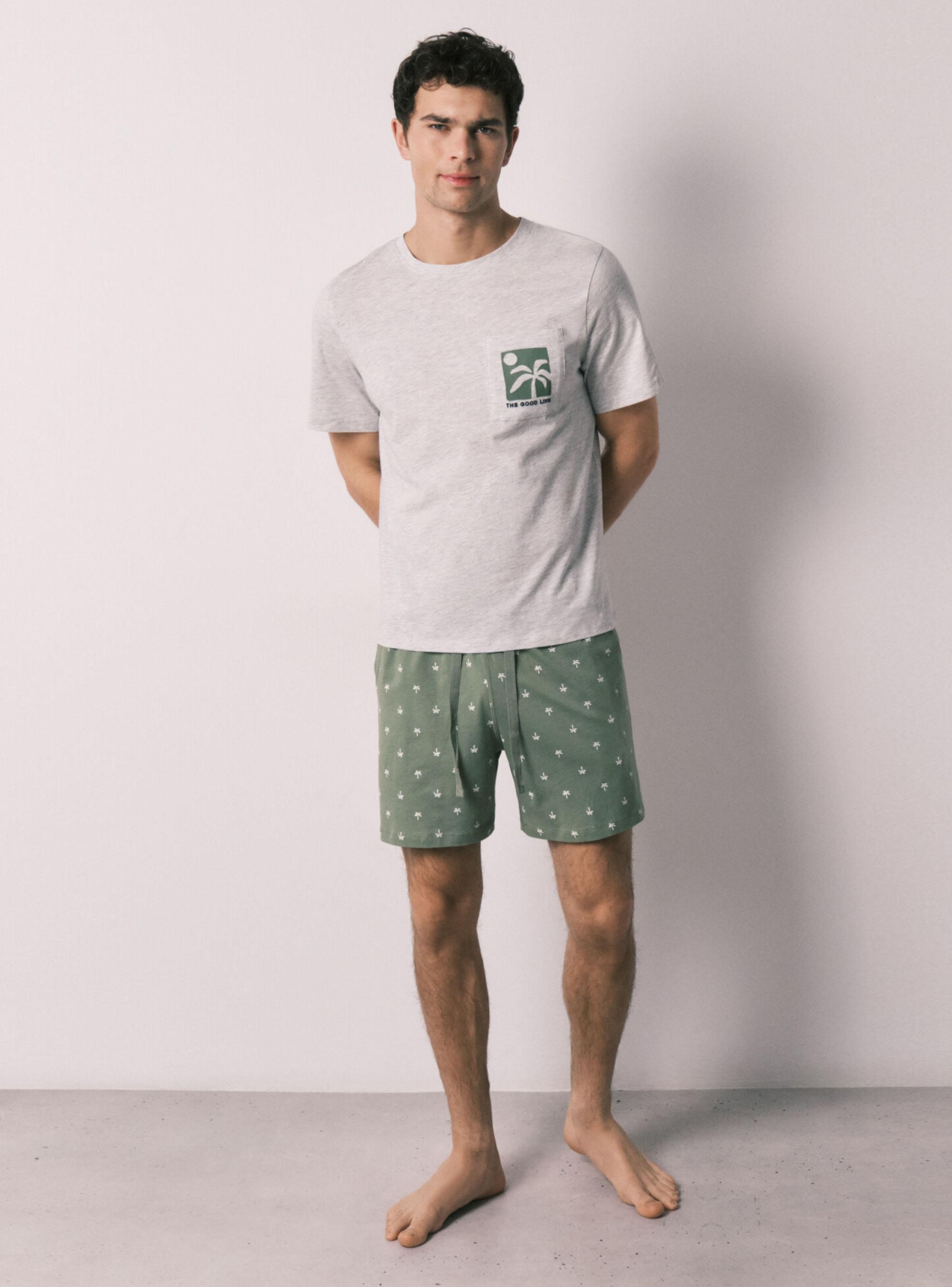 Pijama Corto Hombre Algodón Estampado Palmeras-6