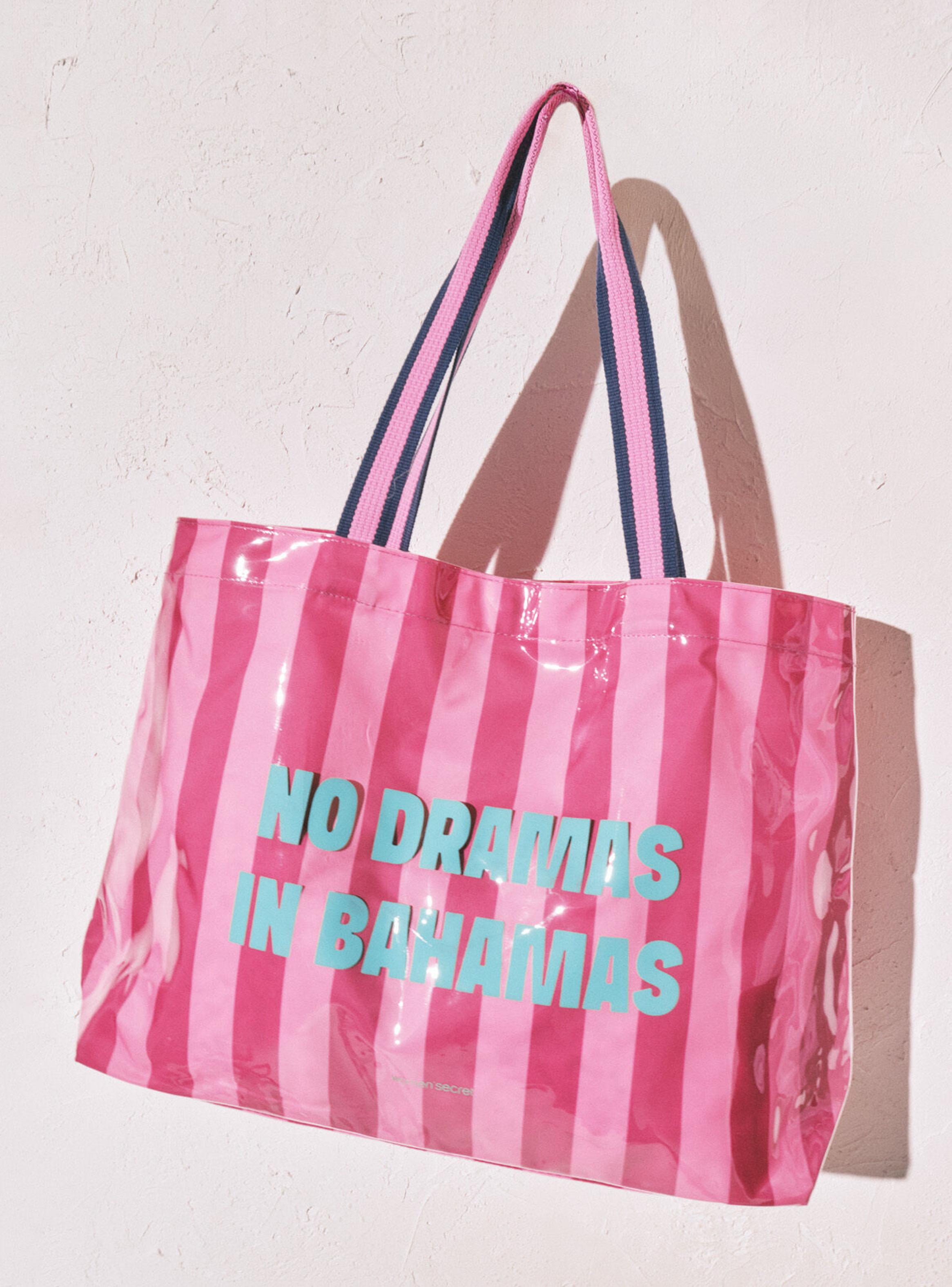 Bolsa de Playa con Estampado de Rayas Rosas-0