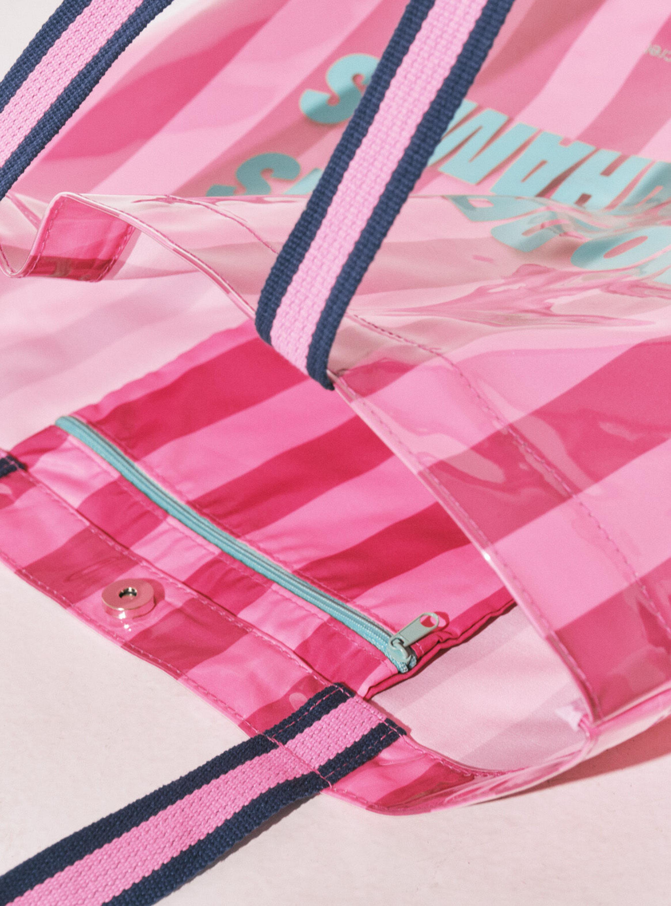 Bolsa de Playa con Estampado de Rayas Rosas-3
