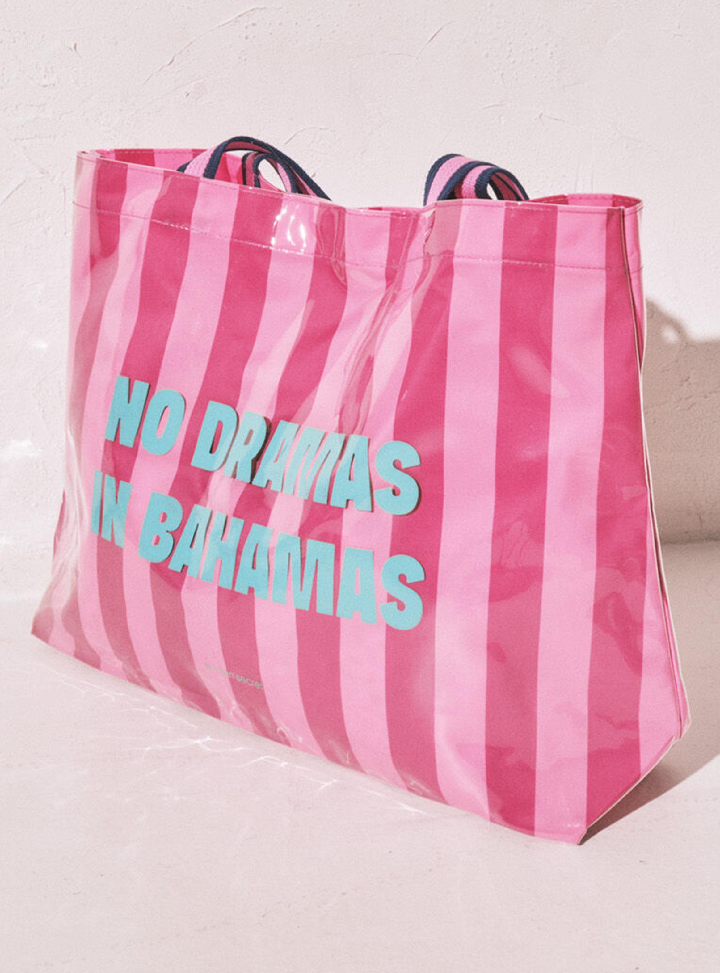 Bolsa de Playa con Estampado de Rayas Rosas-2
