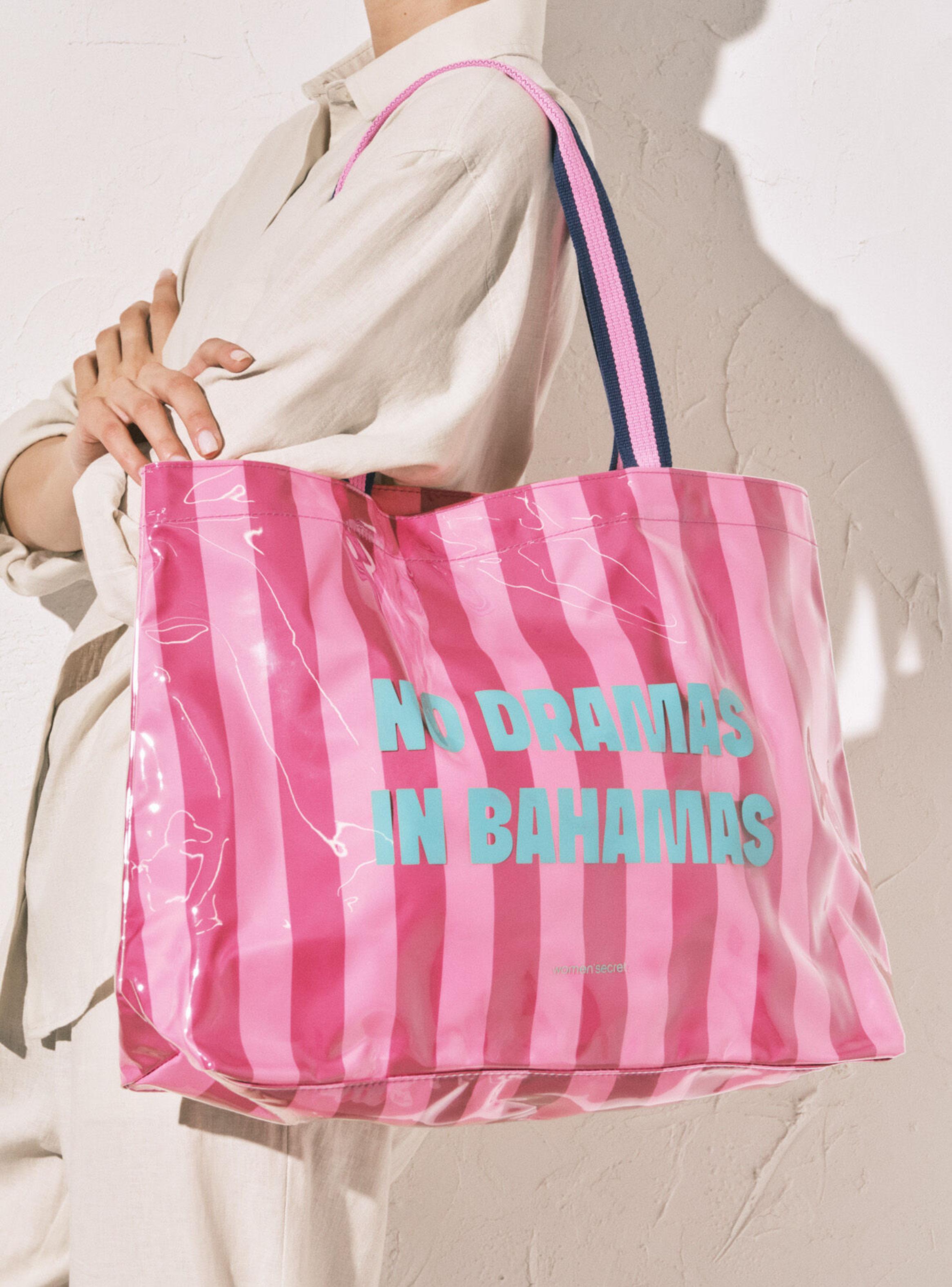 Bolsa de Playa con Estampado de Rayas Rosas-4