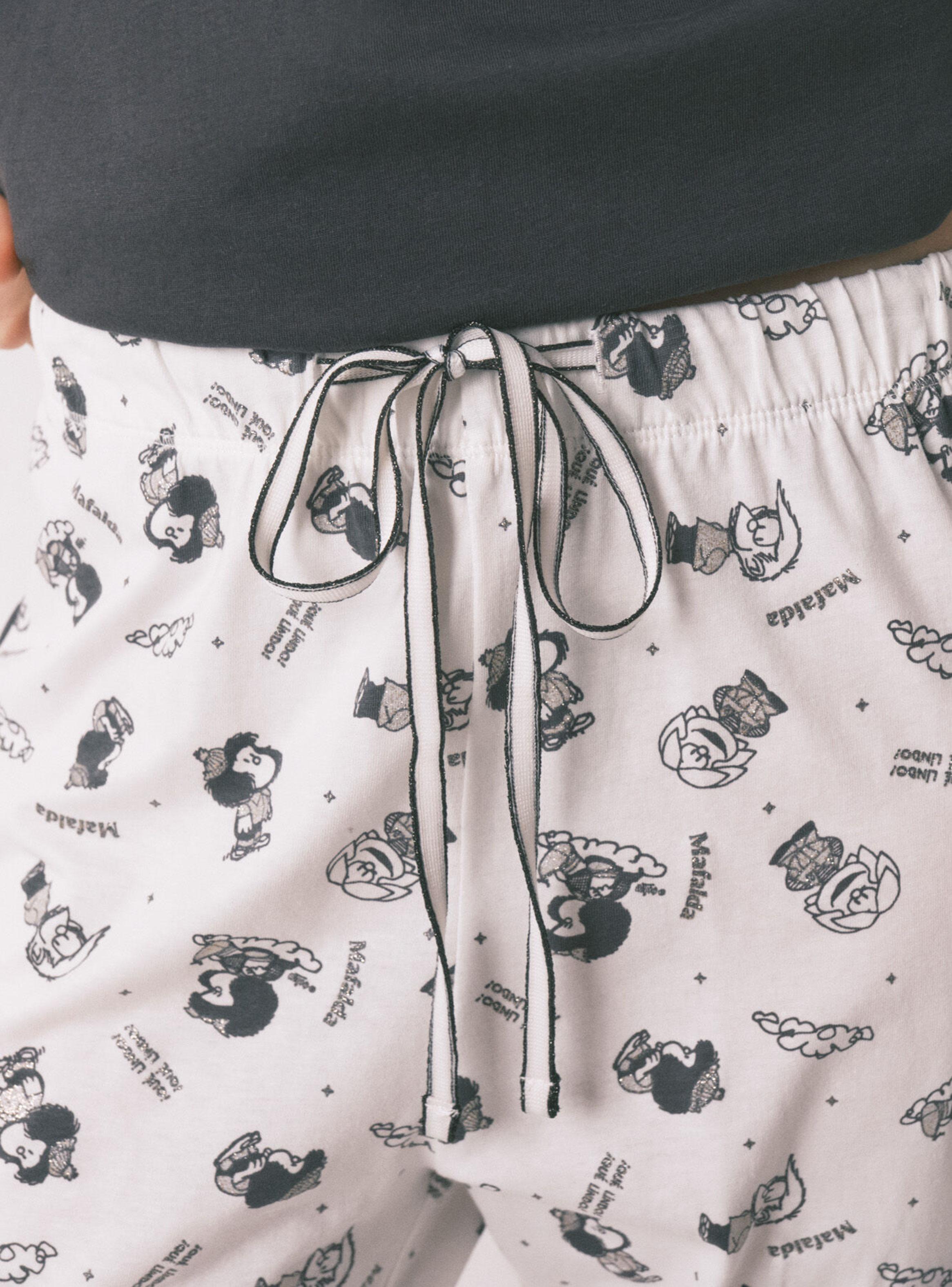 Pijama Largo Algodón Gris Estampado Mafalda-3