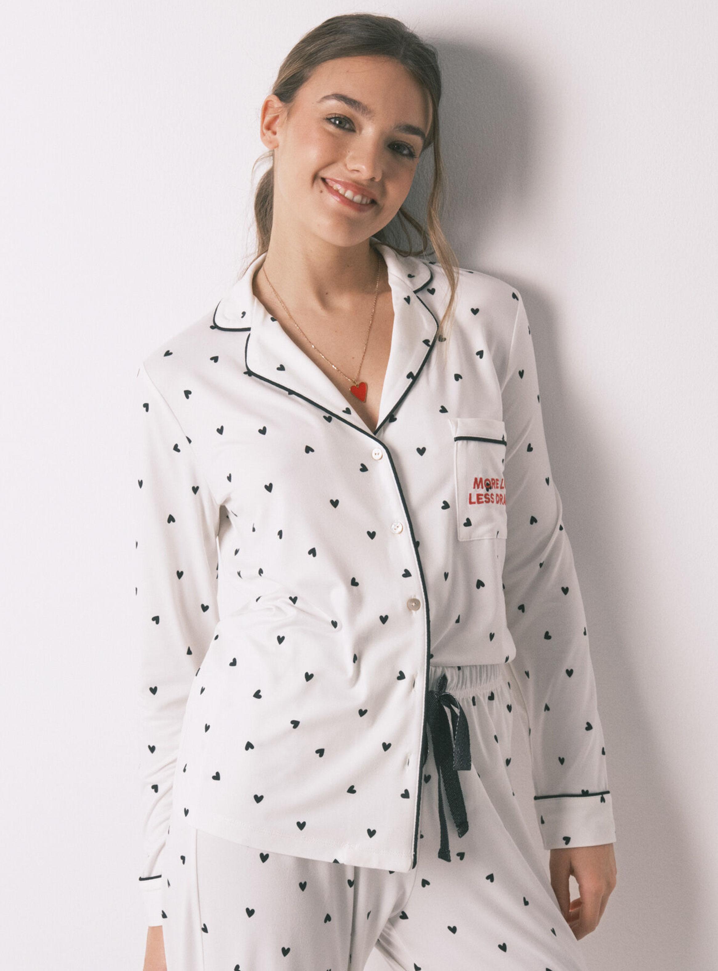 Pijama Largo Camisero Estampado Corazones-2