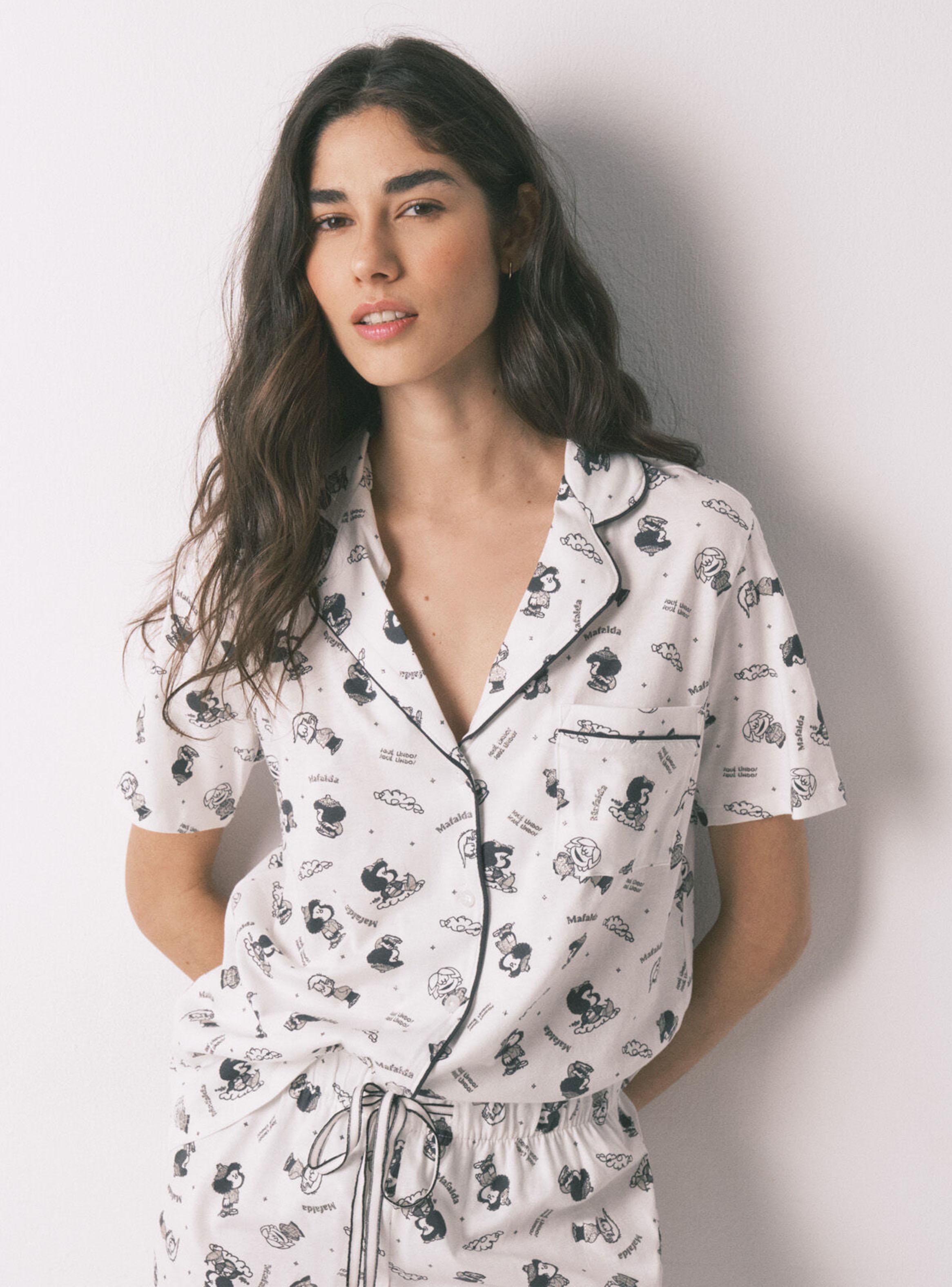 Pijama Camisero Algodón Blanco Mafalda-3