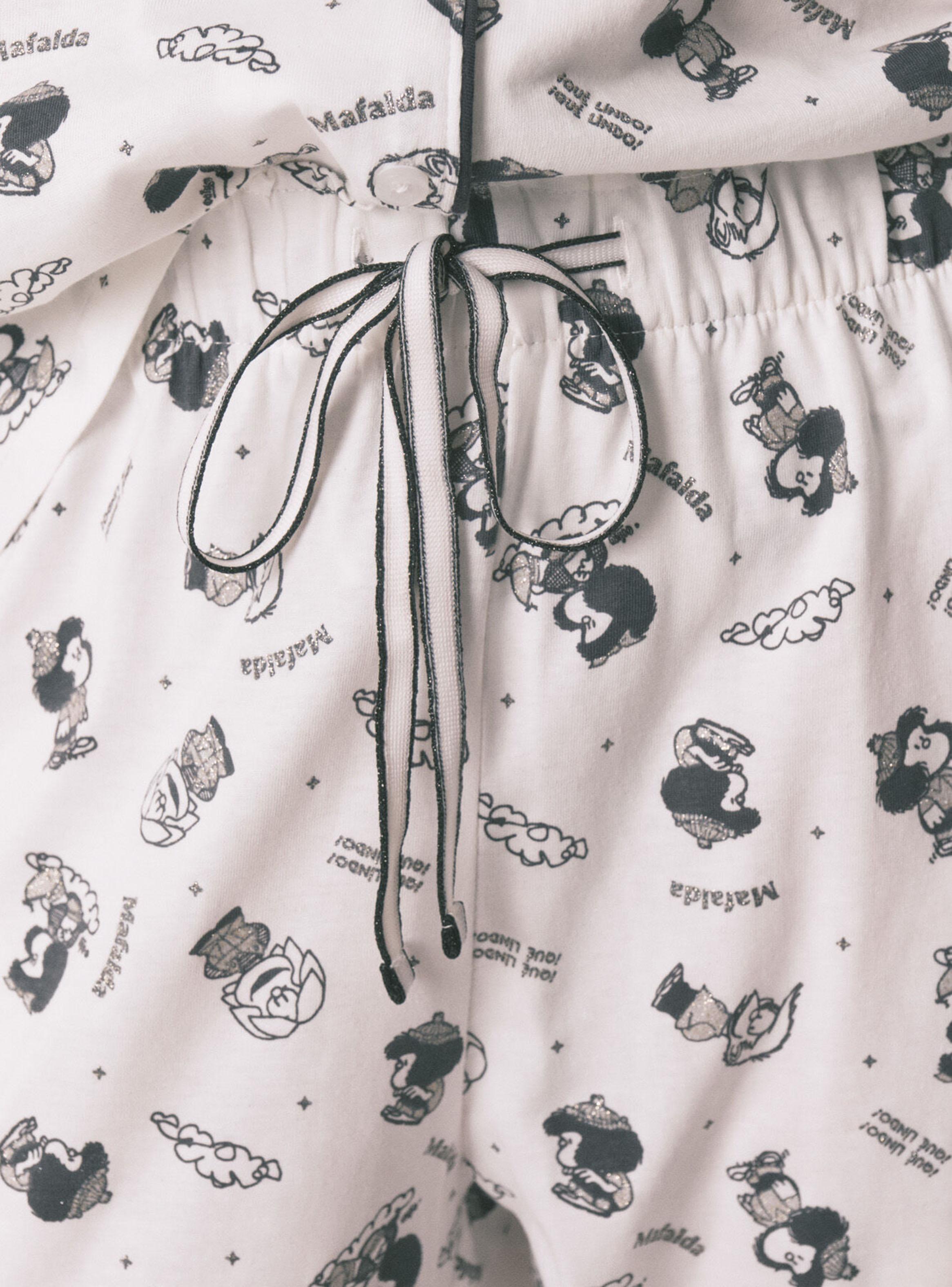 Pijama Camisero Algodón Blanco Mafalda-5