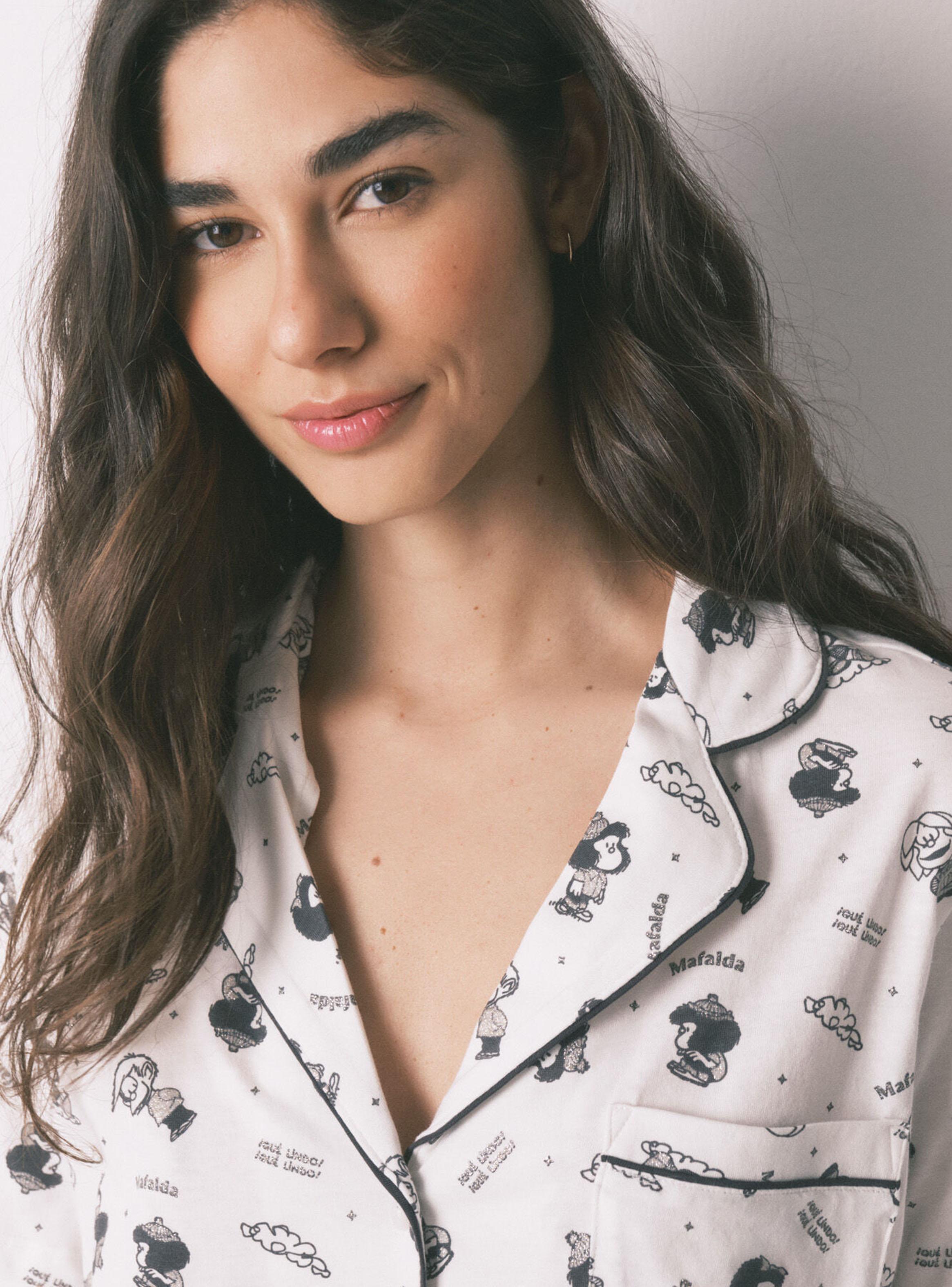 Pijama Camisero Algodón Blanco Mafalda-4