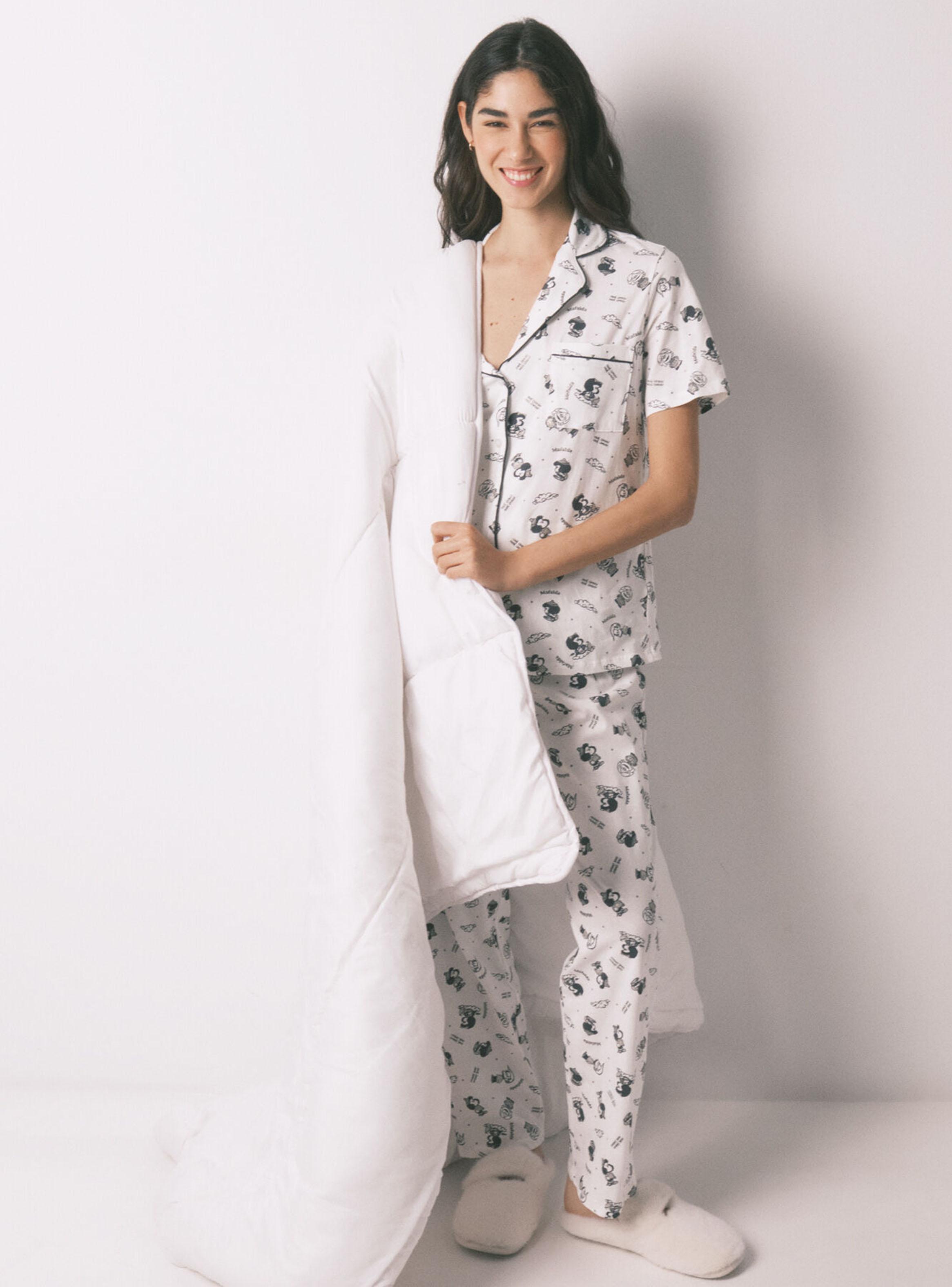 Pijama Camisero Algodón Blanco Mafalda-2