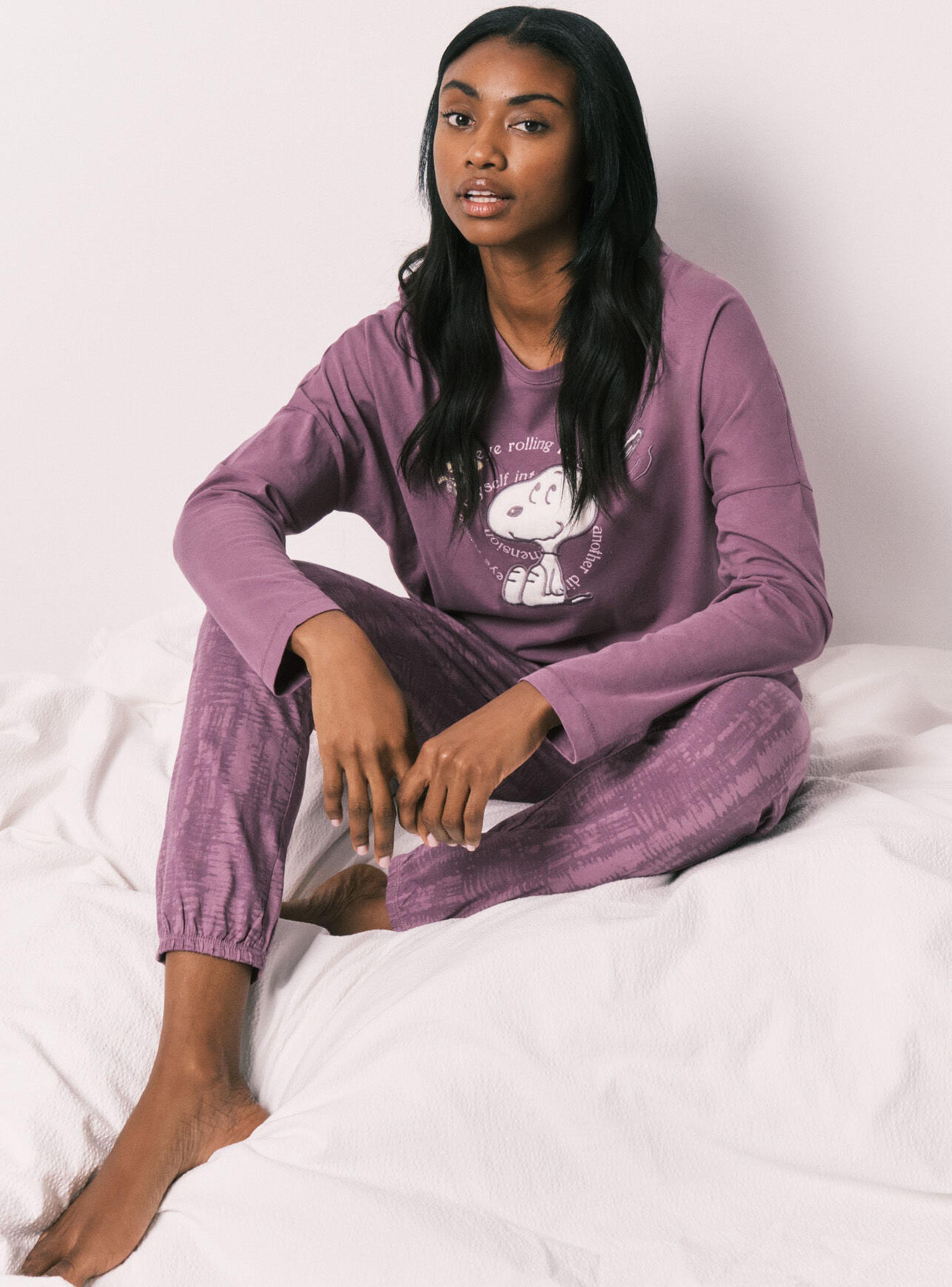 Pijama Largo Algodón Snoopy Morado-4