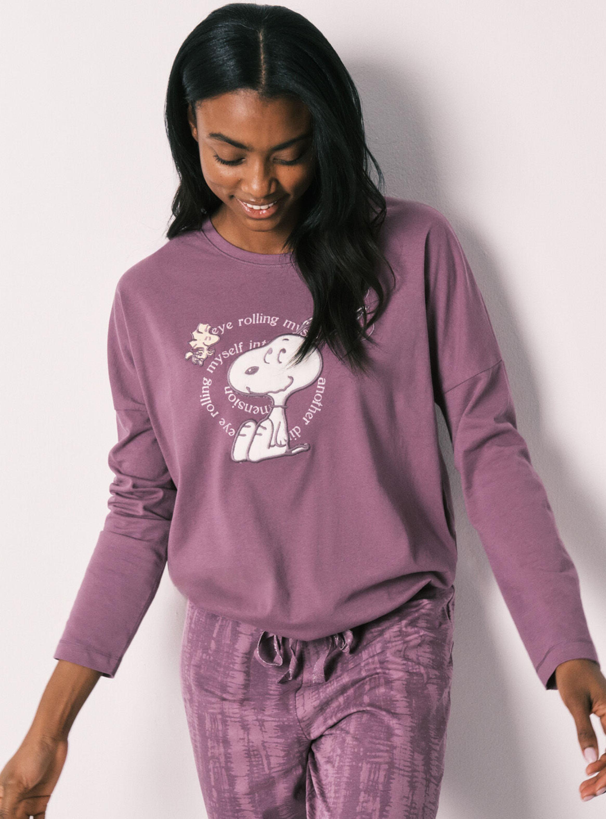 Pijama Largo Algodón Snoopy Morado-2