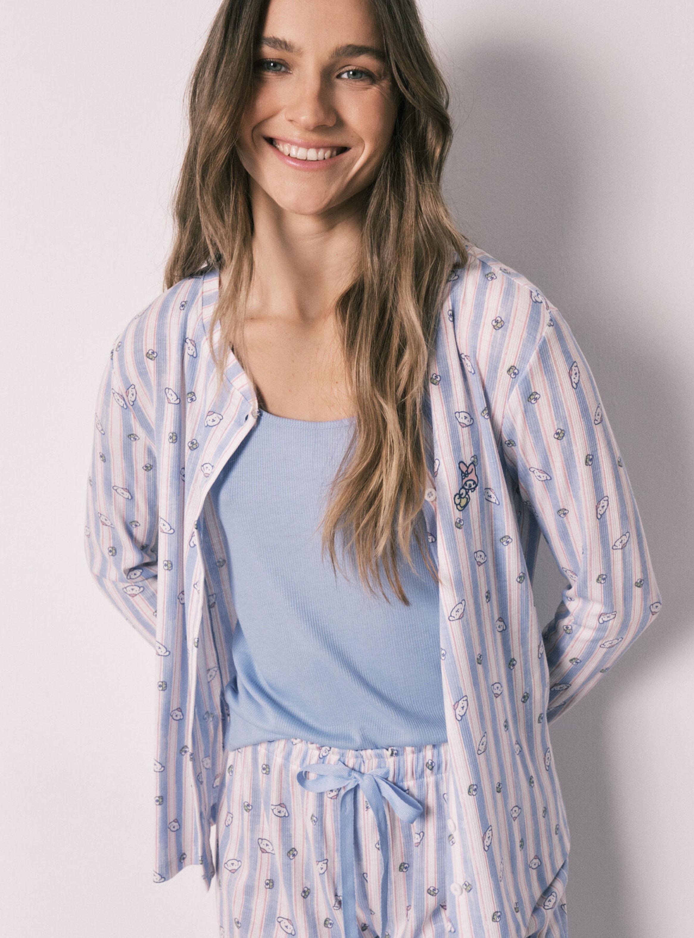 Set Pijama Rayas y Top Azul-2