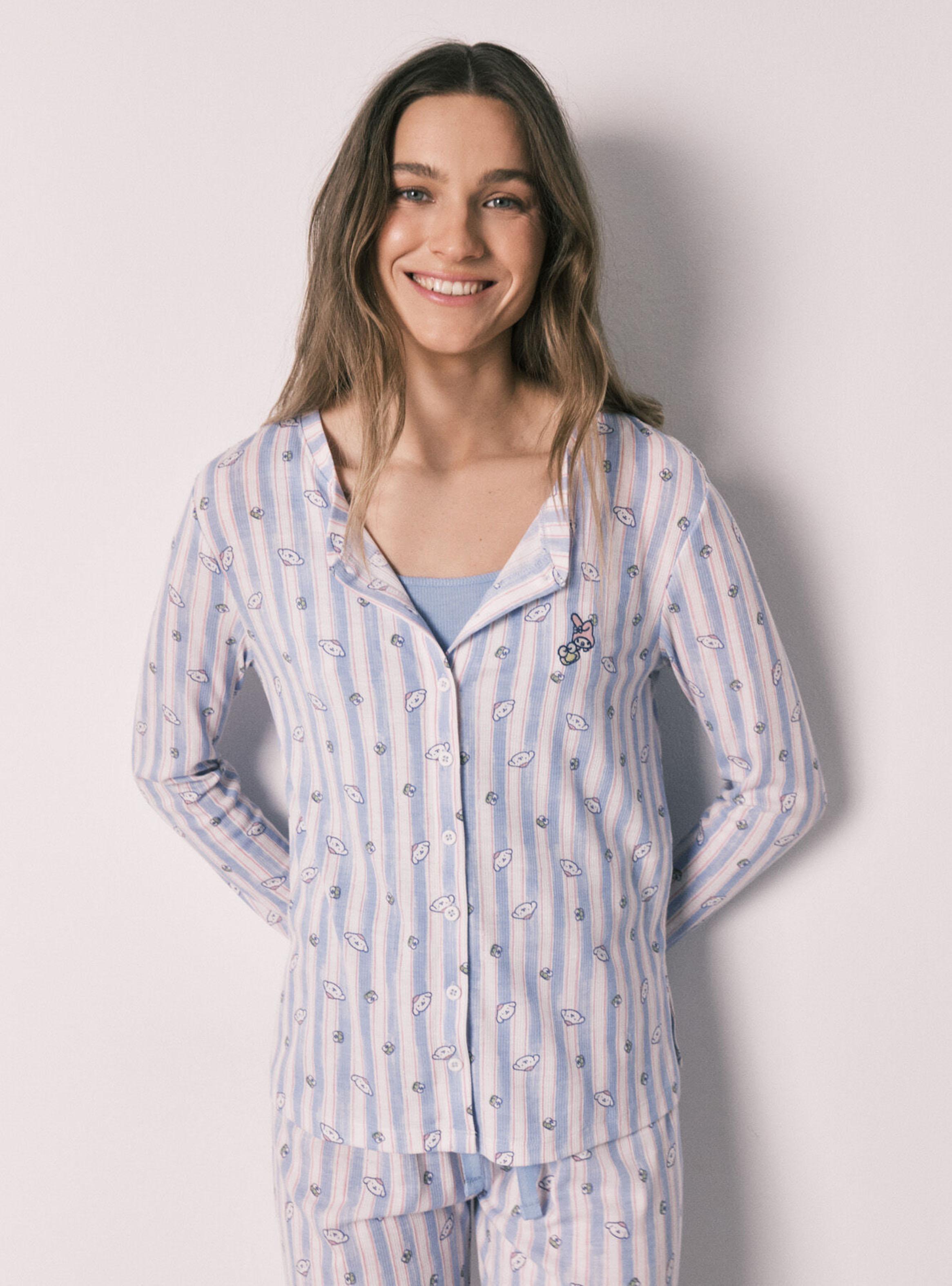 Set Pijama Rayas y Top Azul-3