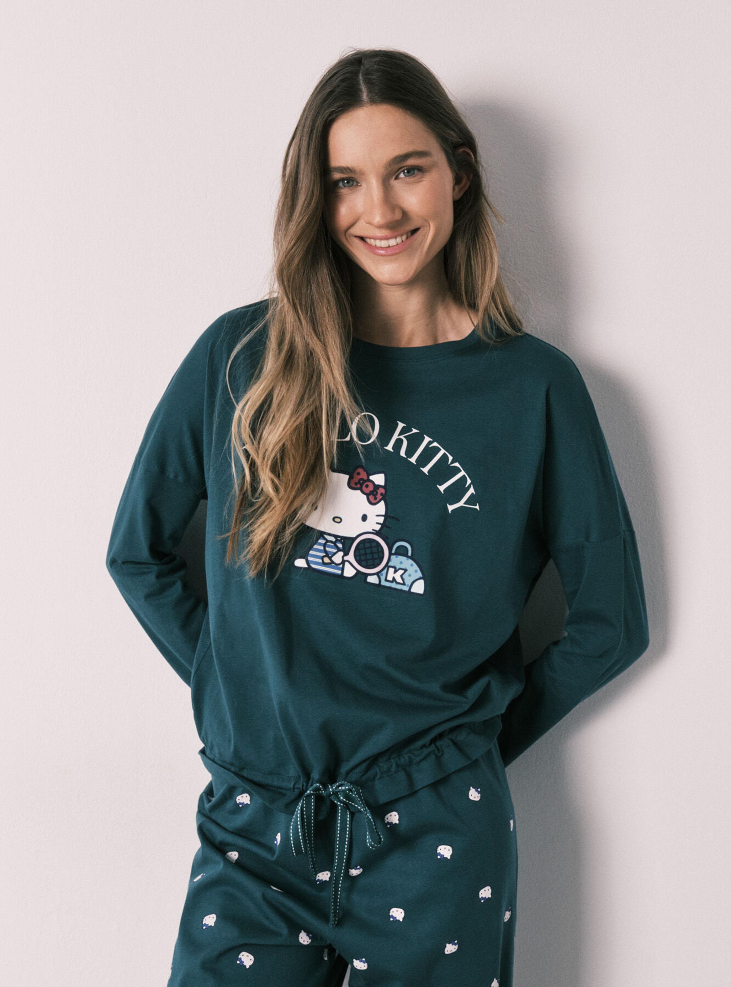 Pijama Largo Hello Kitty Algodón Verde-2
