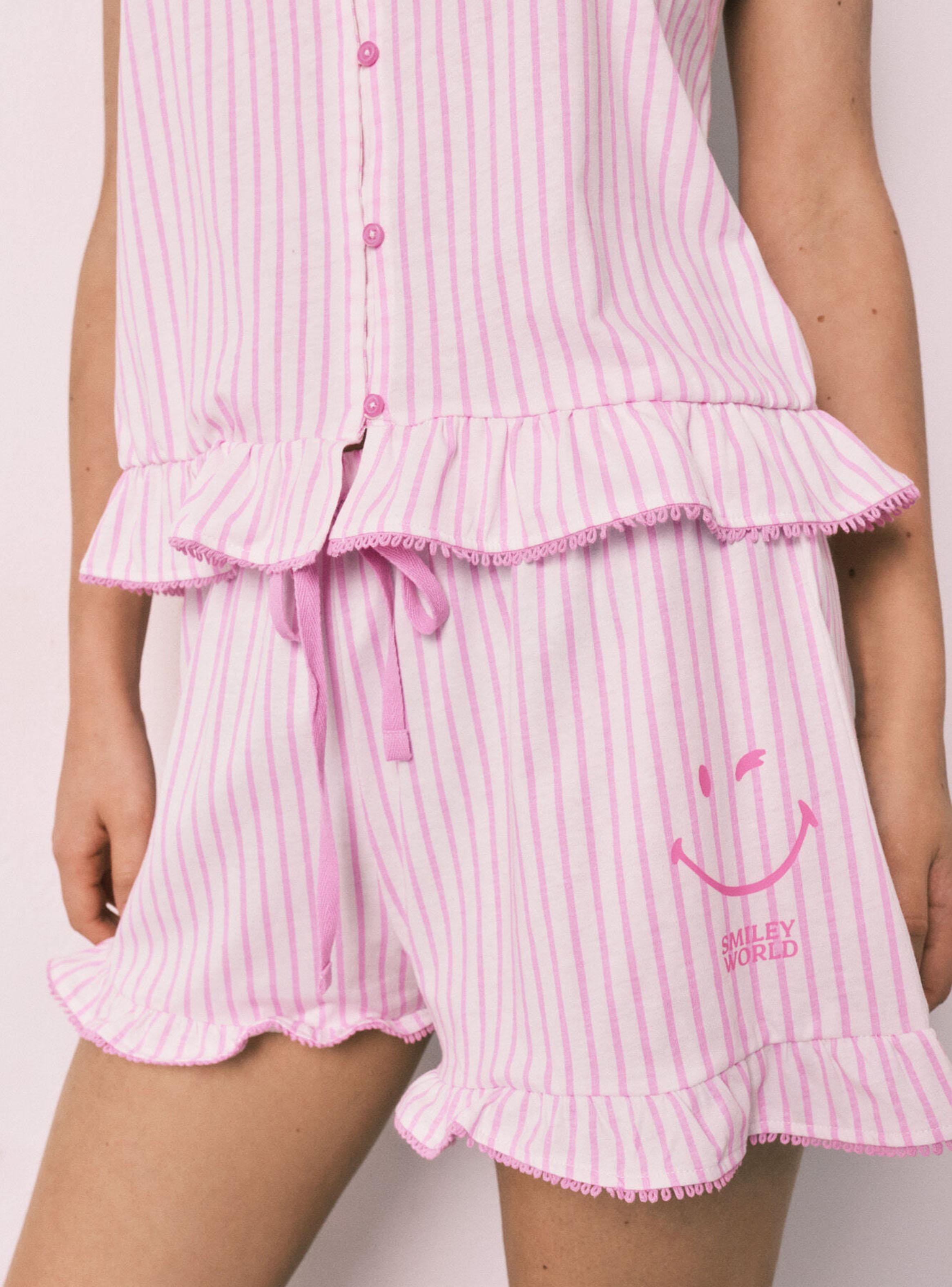 Pijama Corto Tirantes Algodón Smileyworld Rayas Volantes-4