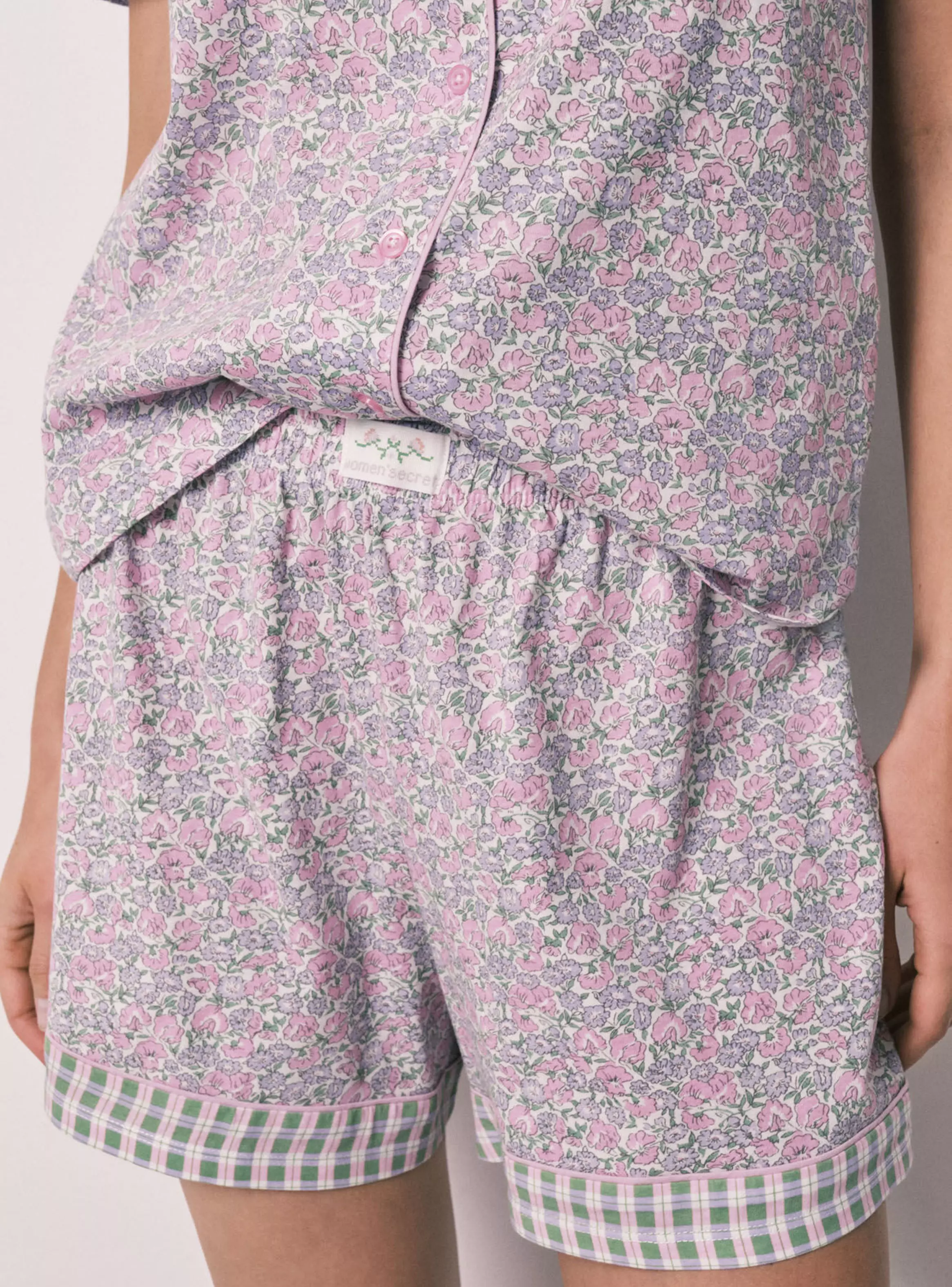 Pijama Corto Camisero Algodón Flores-4