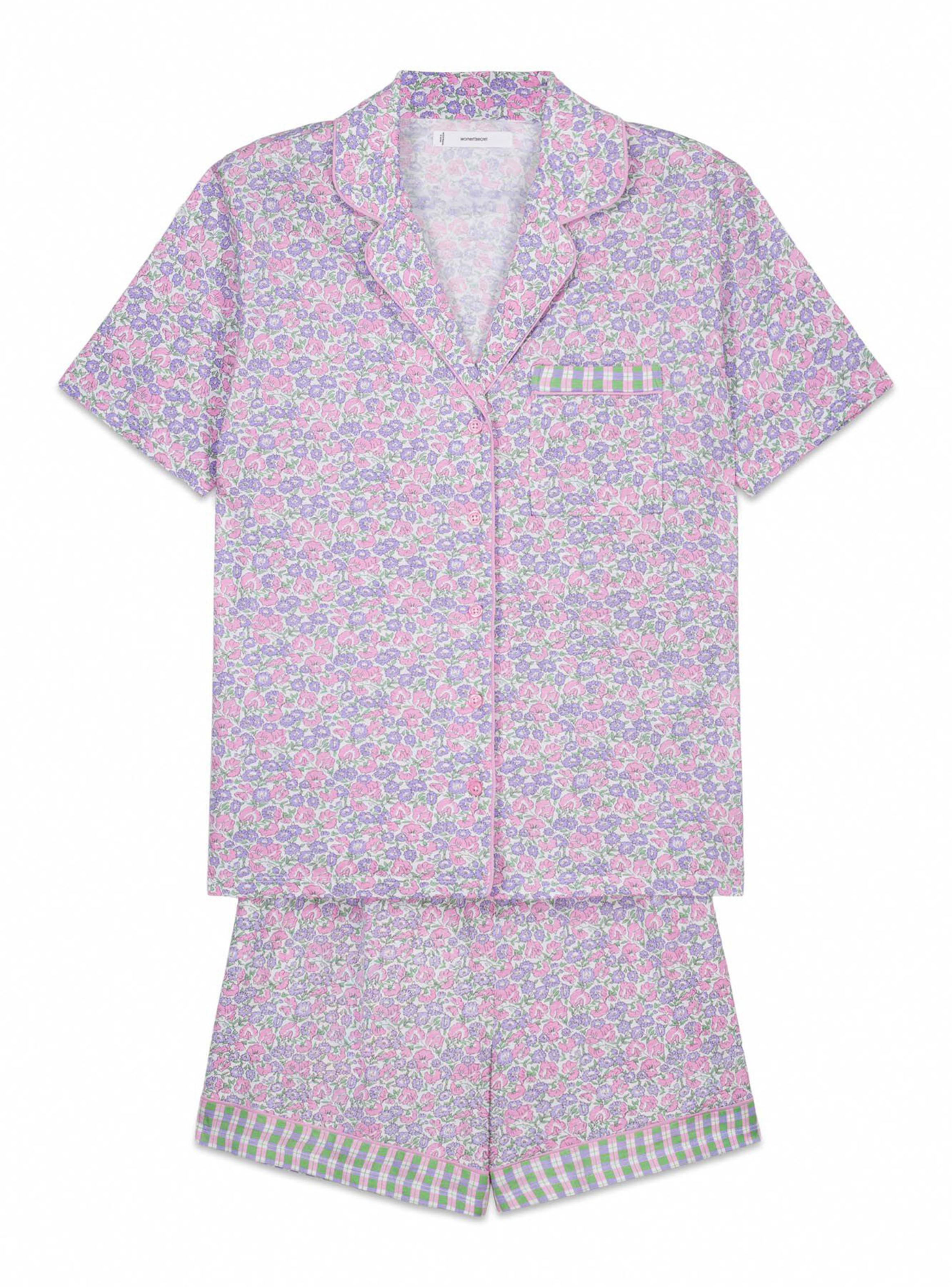 Pijama Corto Camisero Algodón Flores-6