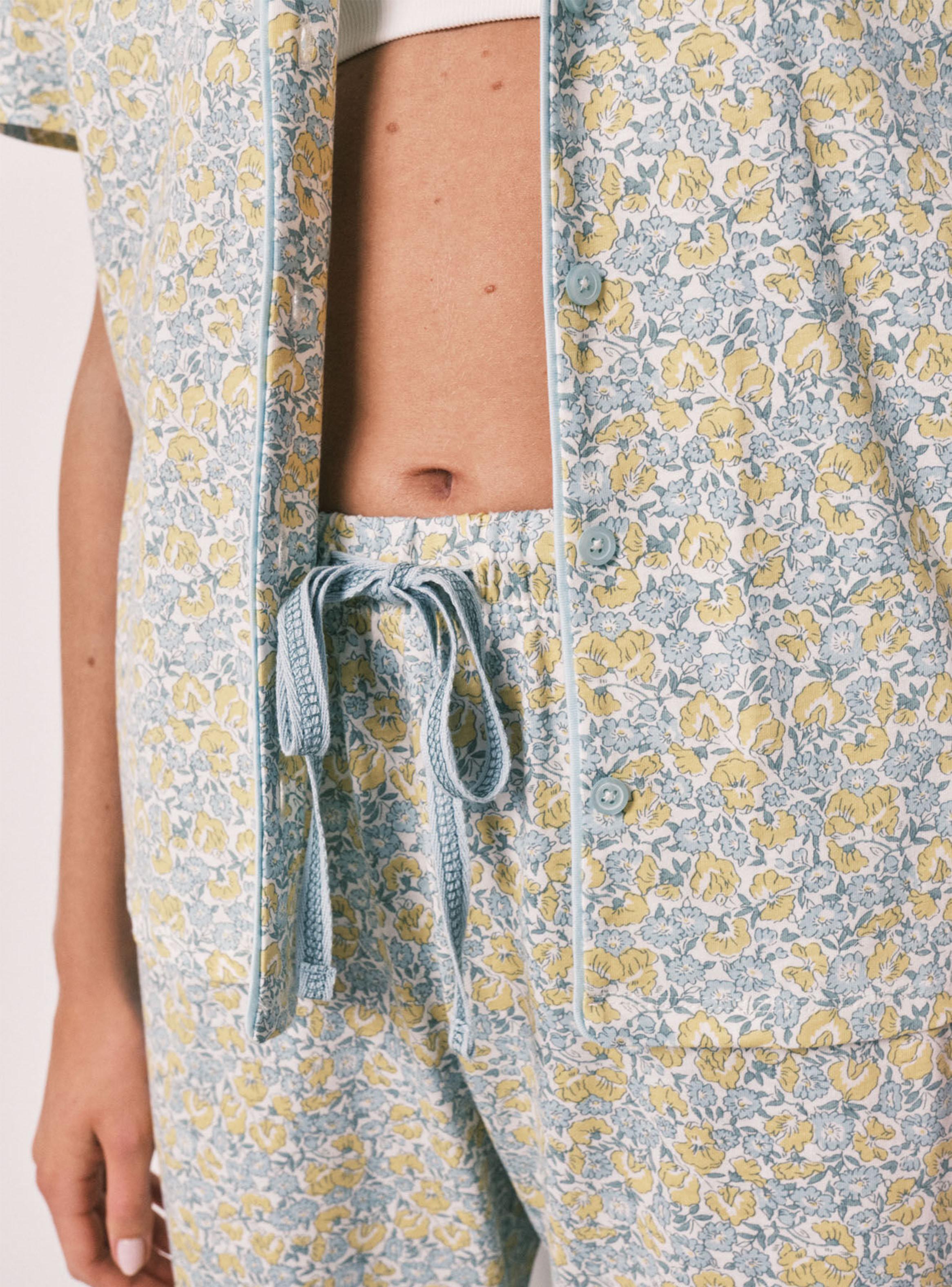 Pijama Largo Camisero Algodón Flores-3