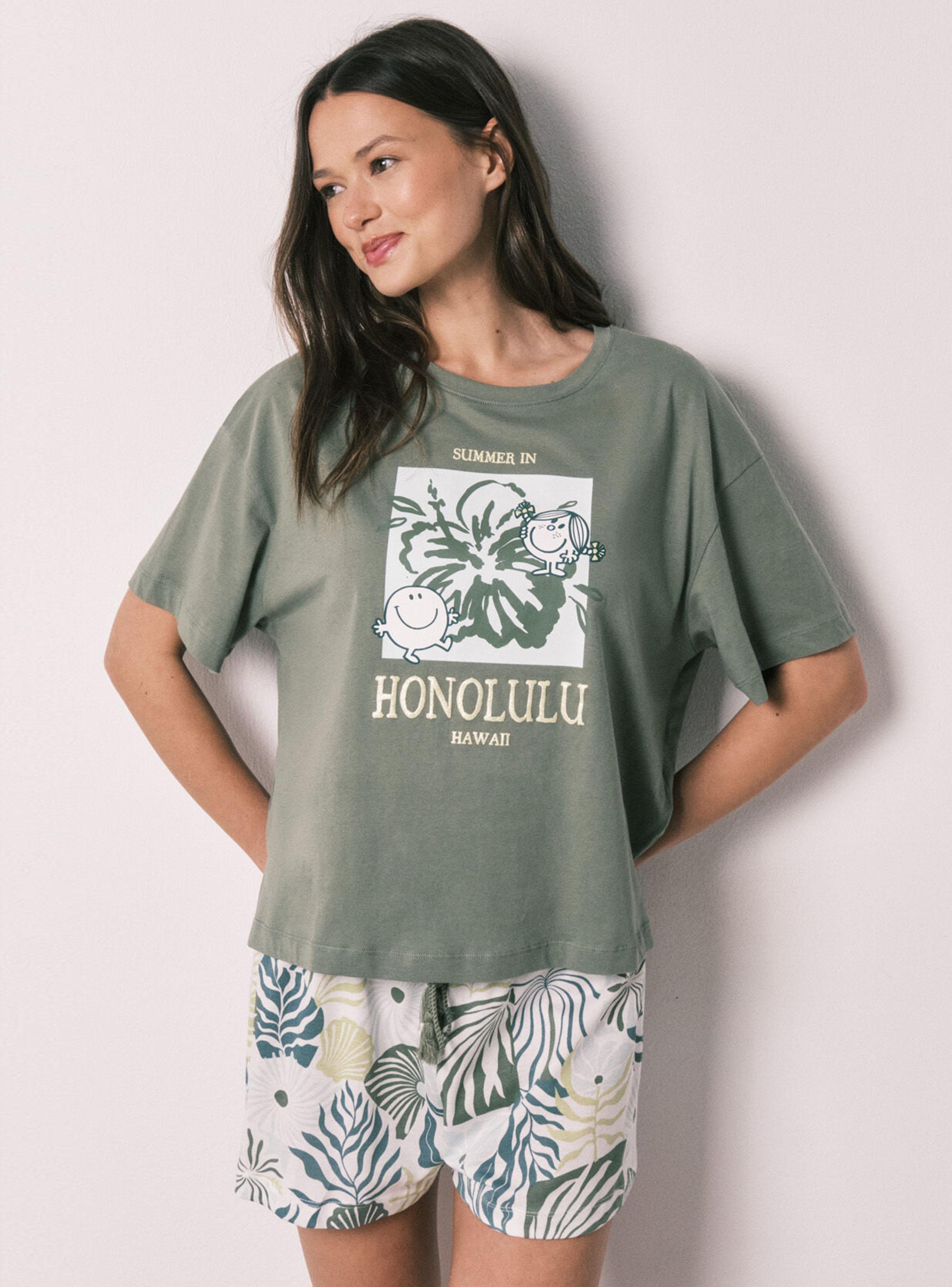 Pijama Corto Manga Corta Verde Little Miss-0