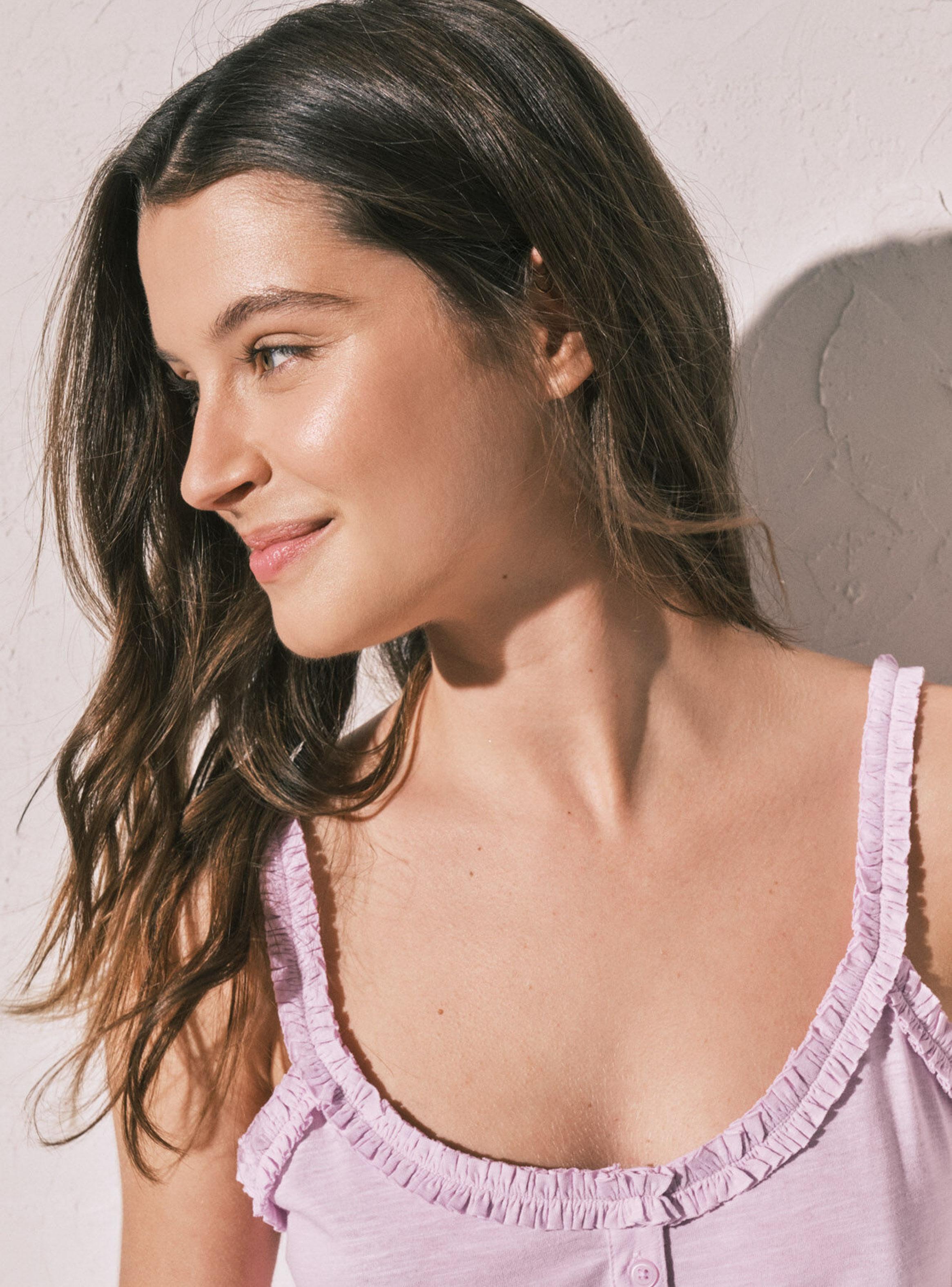 Camiseta Tirantes Volantes Algodón Rosa-3