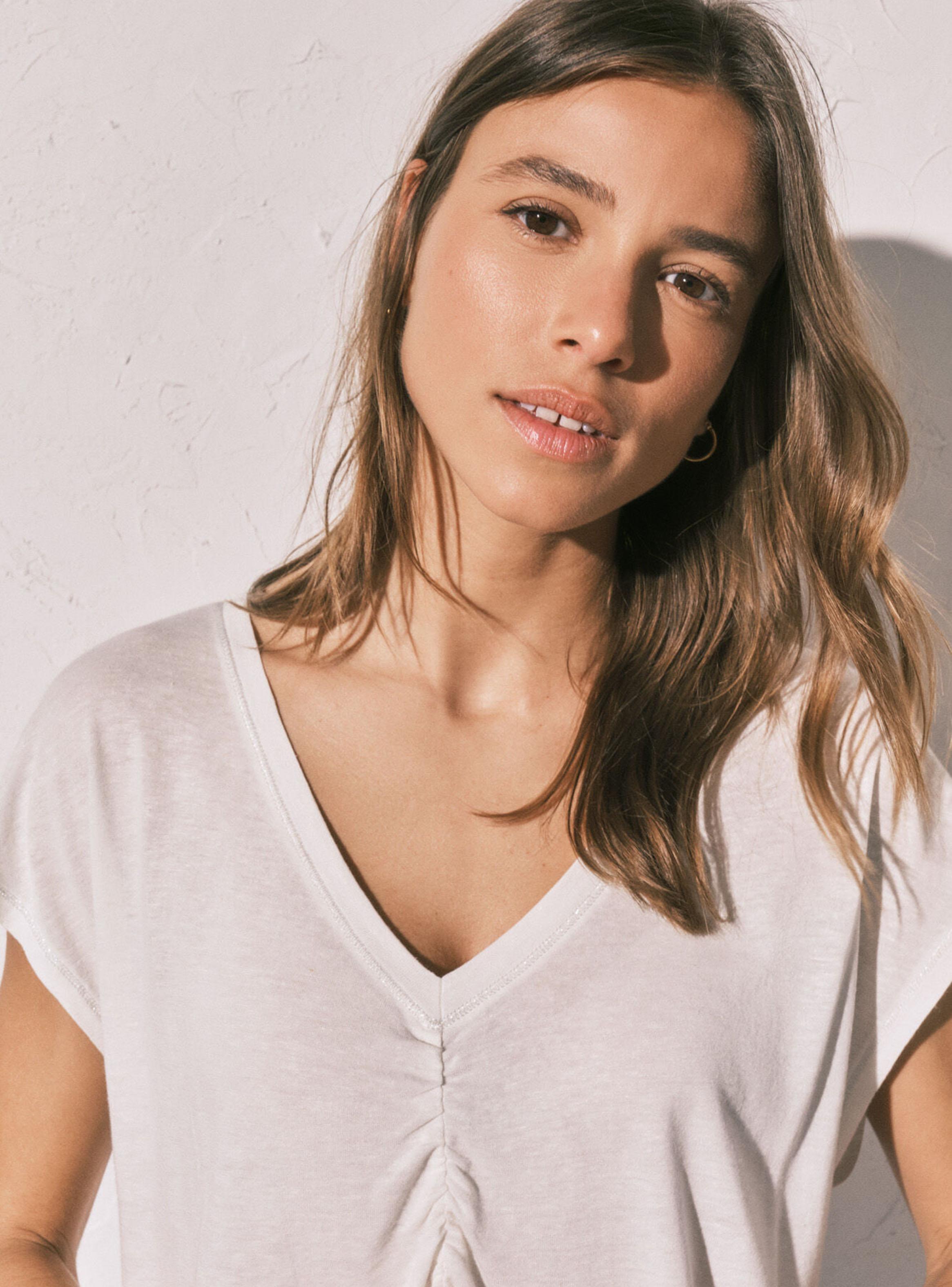 Camiseta Corta Viscosa Lino Blanca-2