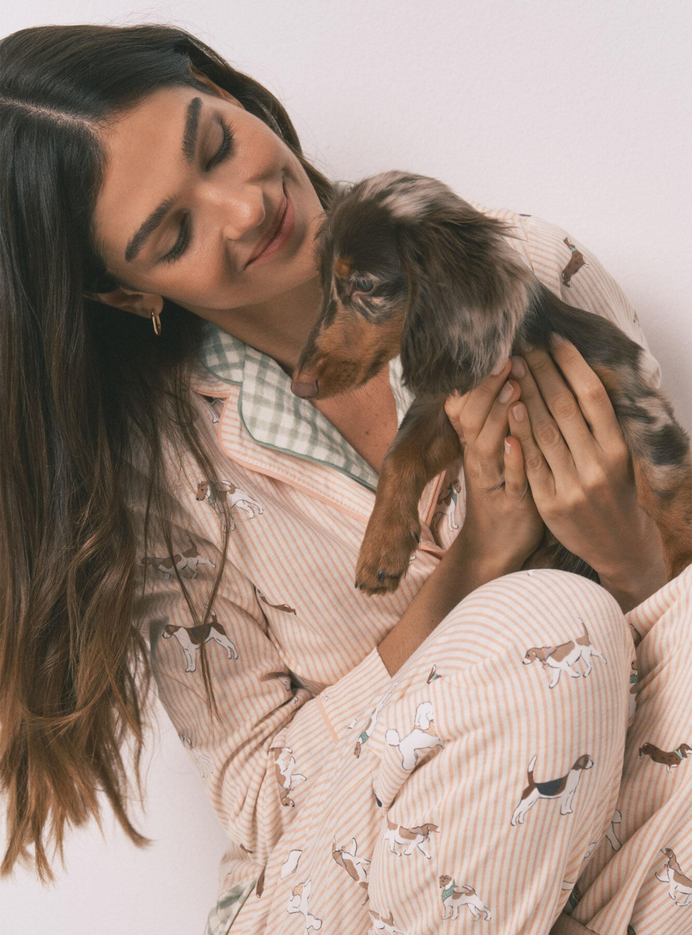 Pijama Camisero Largo Algodón Estampado Rayas y Perritos-3