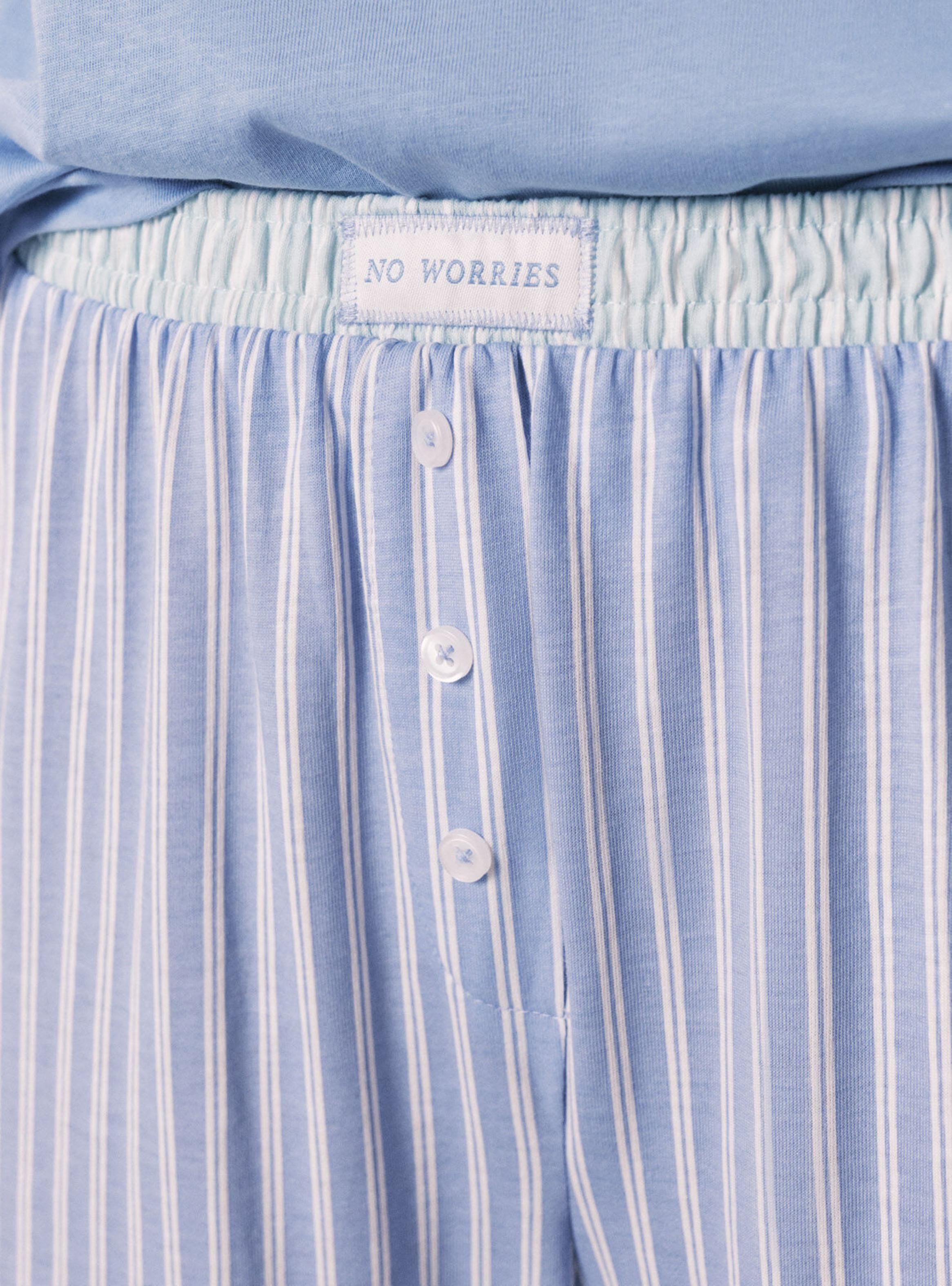 Pijama Largo Algodón Pantalón Rayas Azul-5