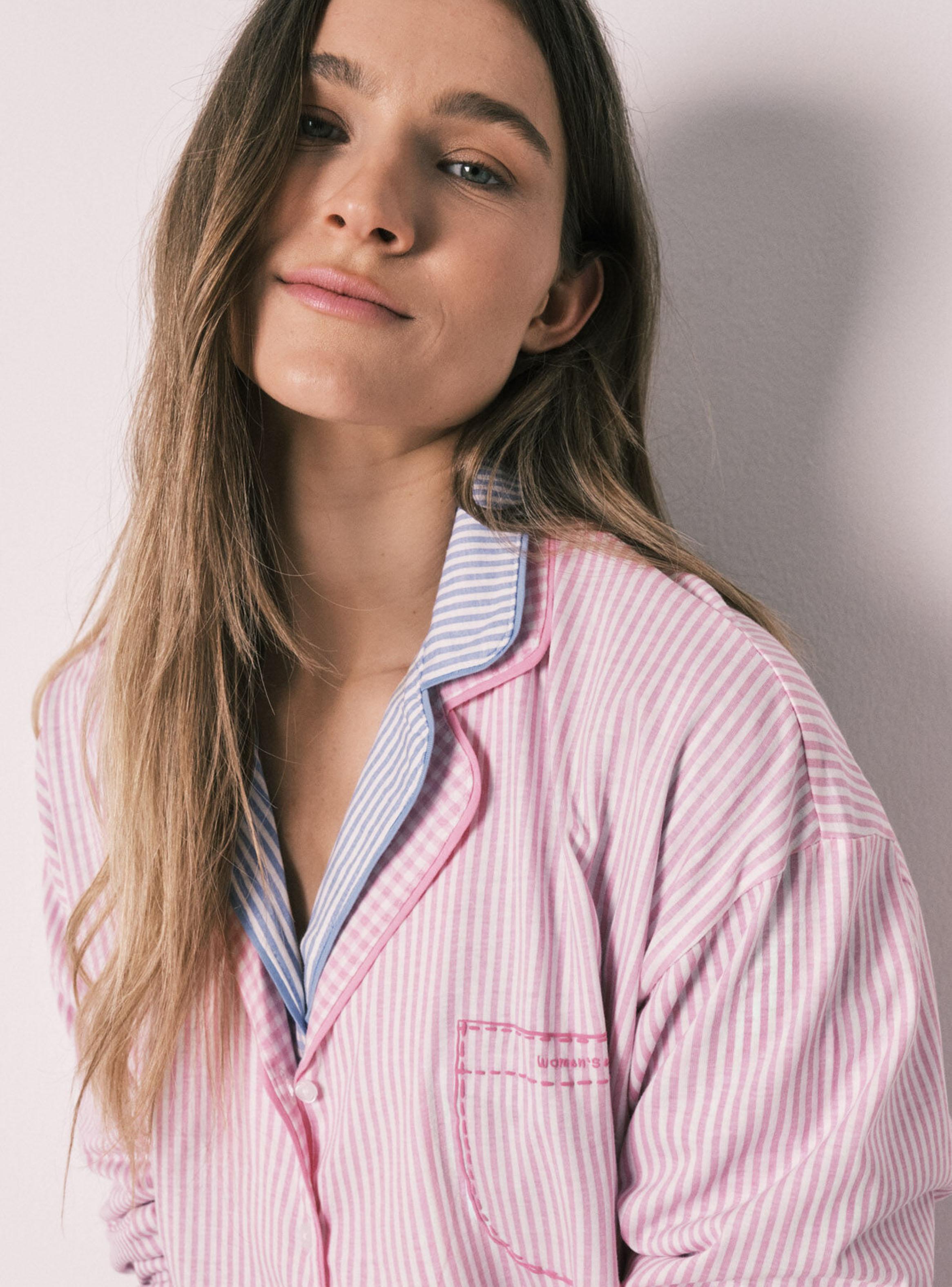 Pijama Camisero Largo Rayas Rosa Algodón-3