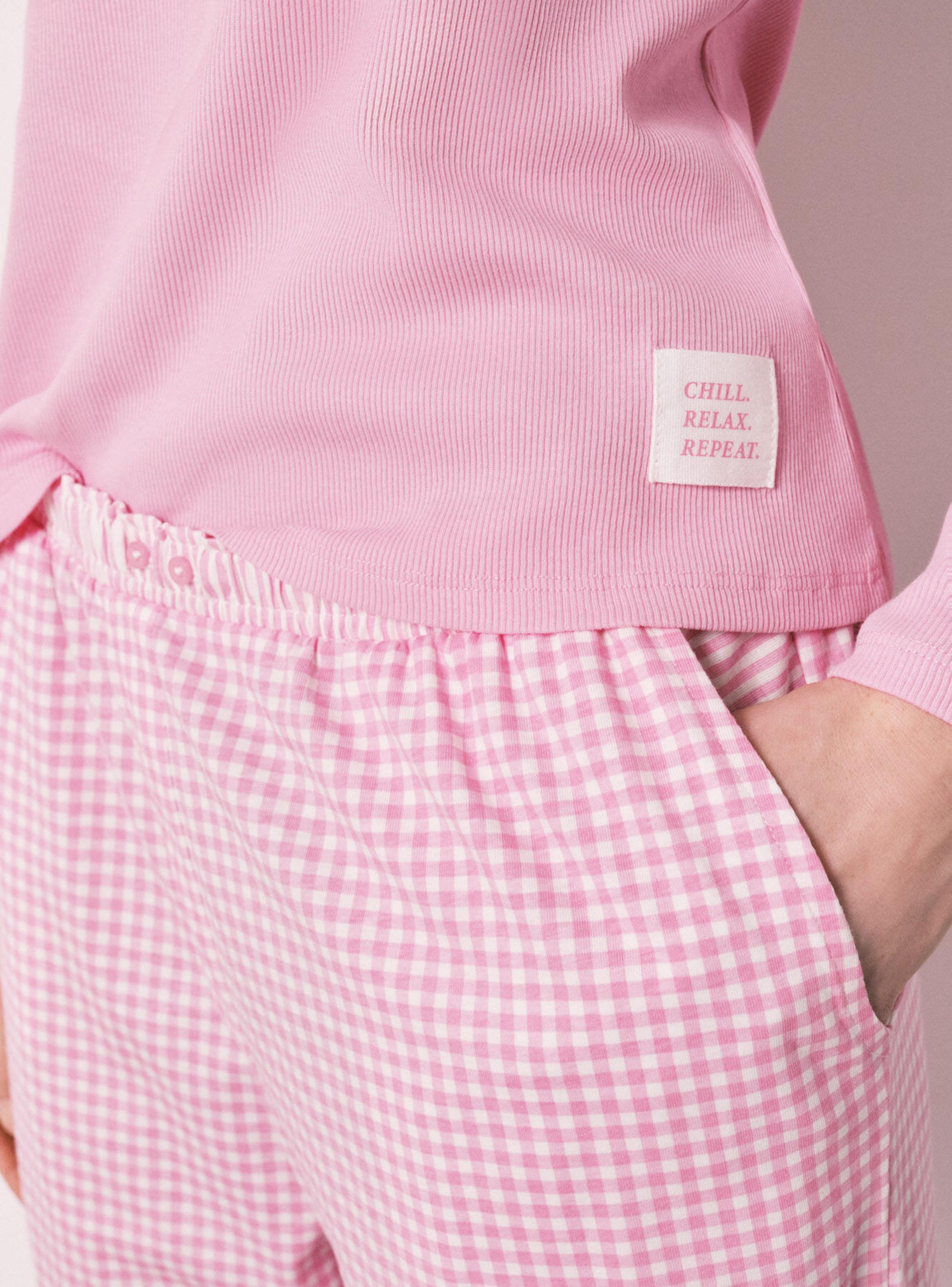 Pijama Largo Rosa Cuadros Vichy Algodón-4