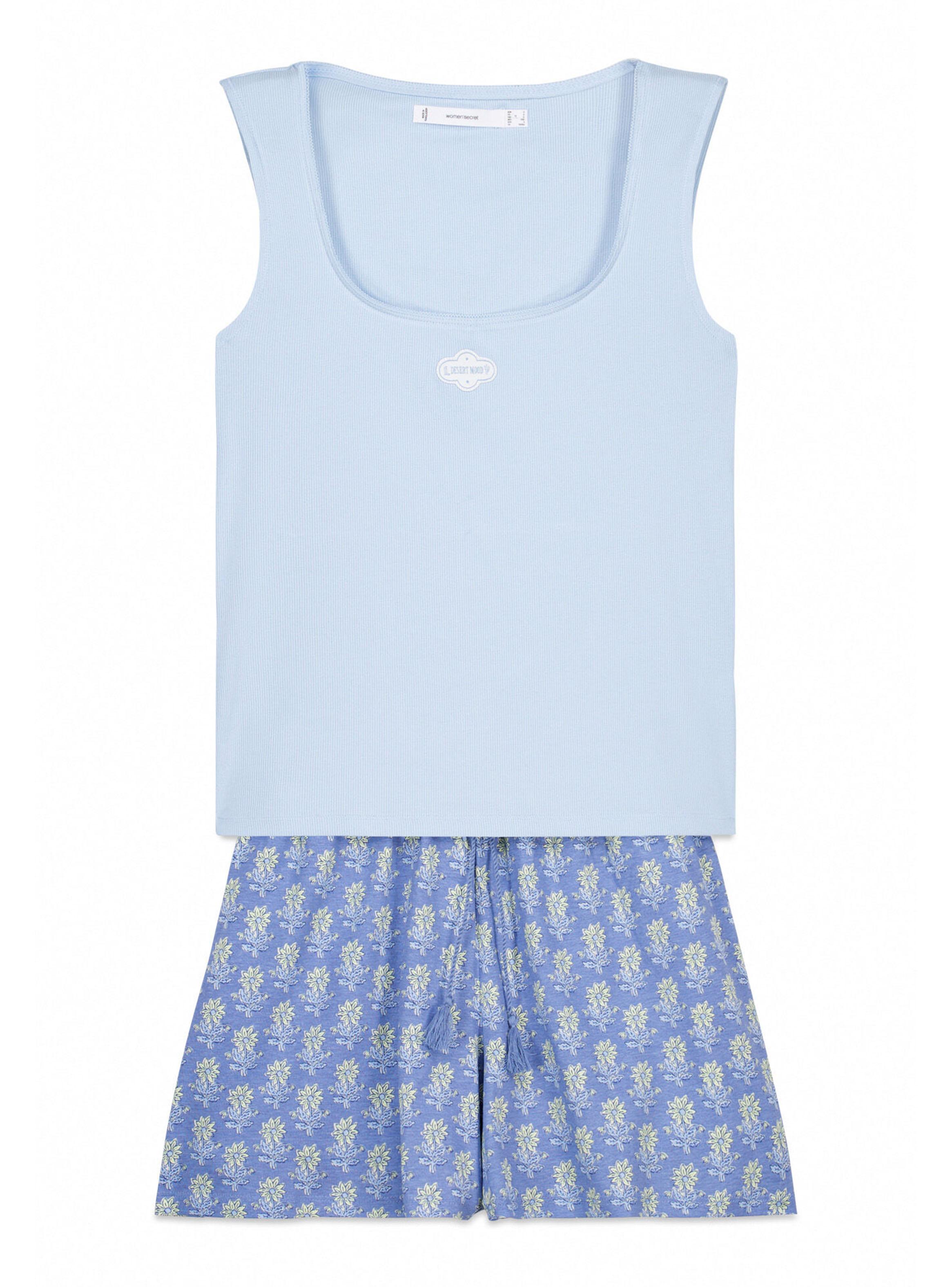 Pijama Corto Algodón Azul Escote Cuadrado-6