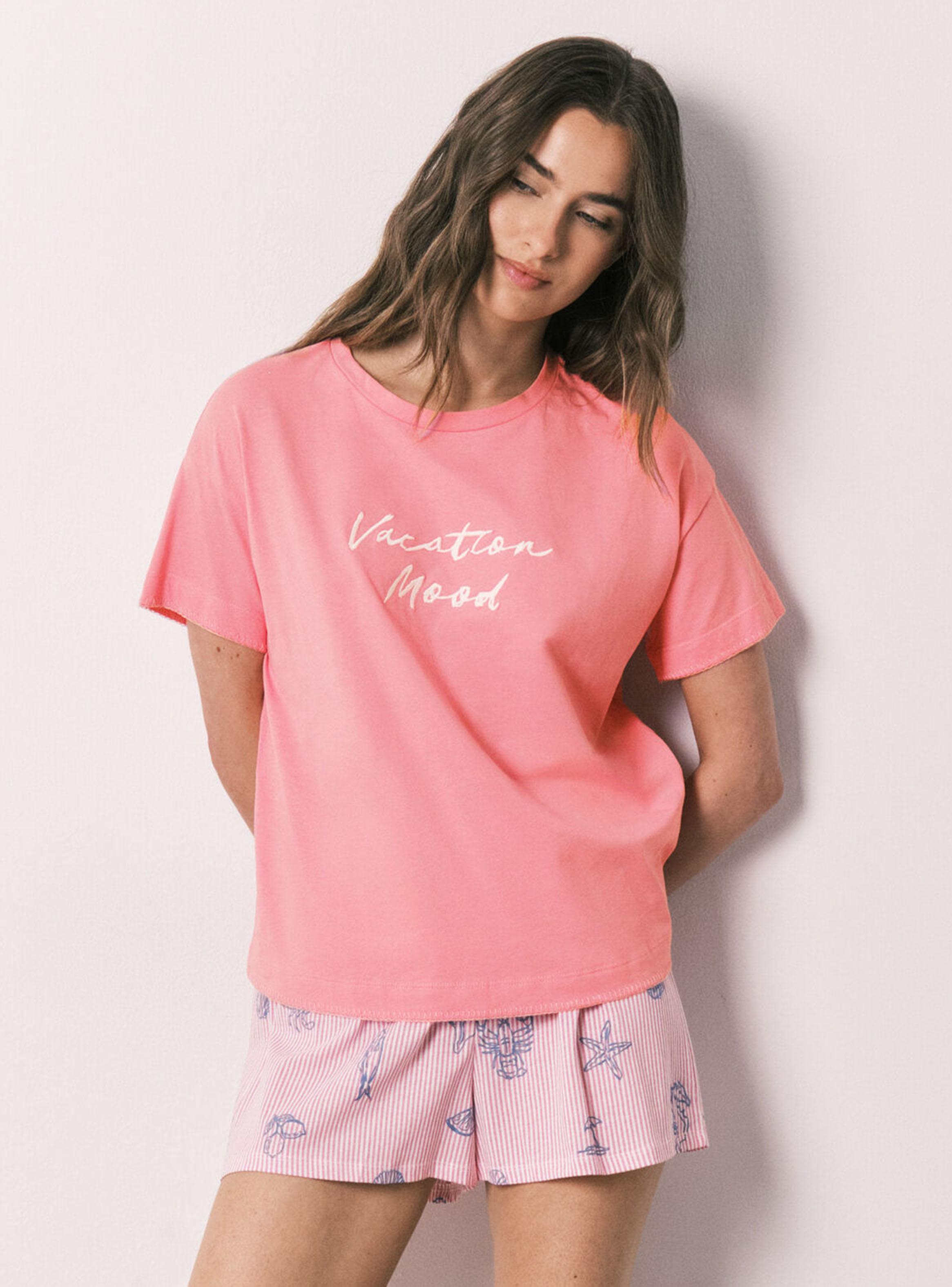 Pijama Corto Algodón Rosa-0