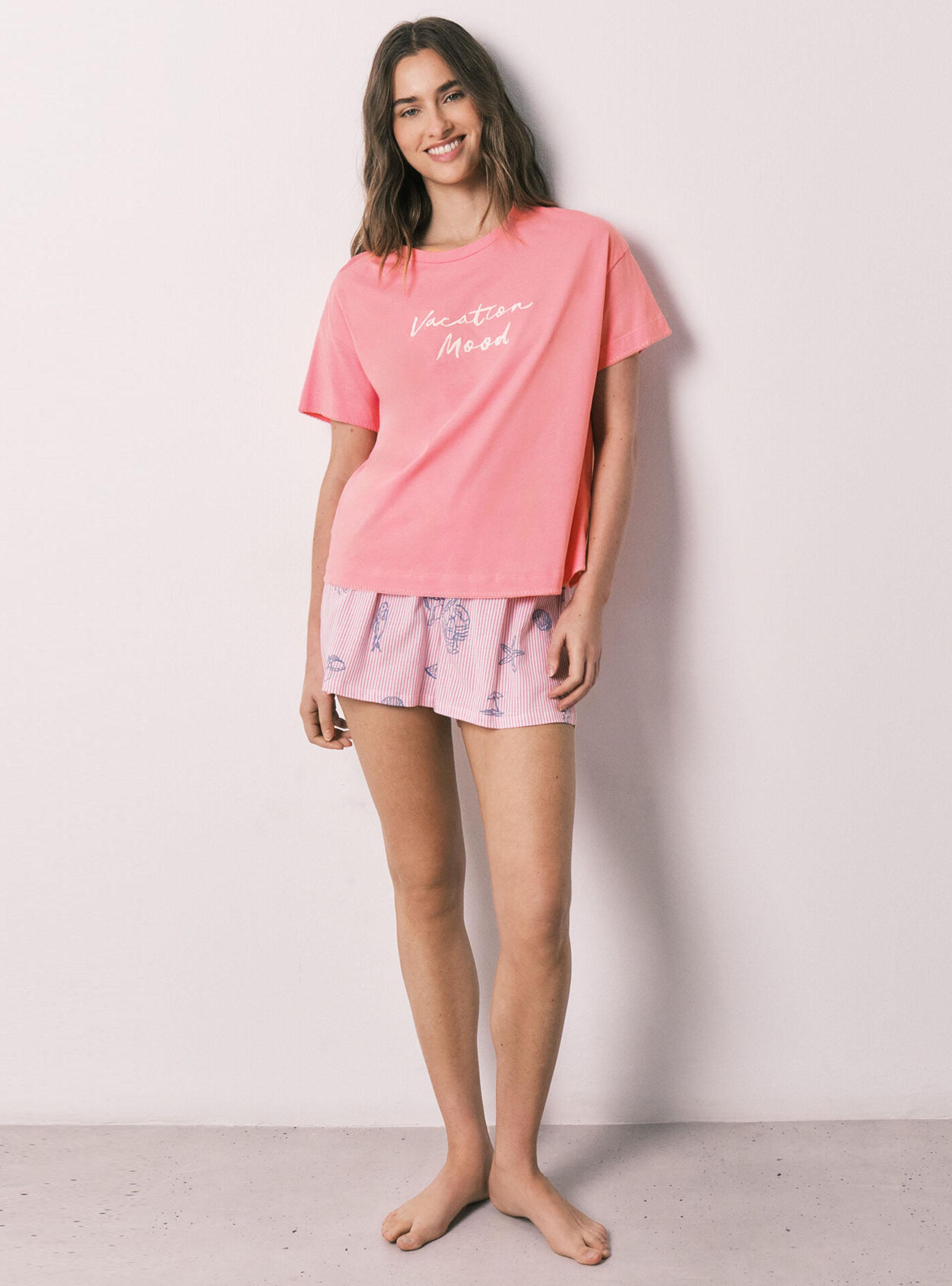 Pijama Corto Algodón Rosa-5