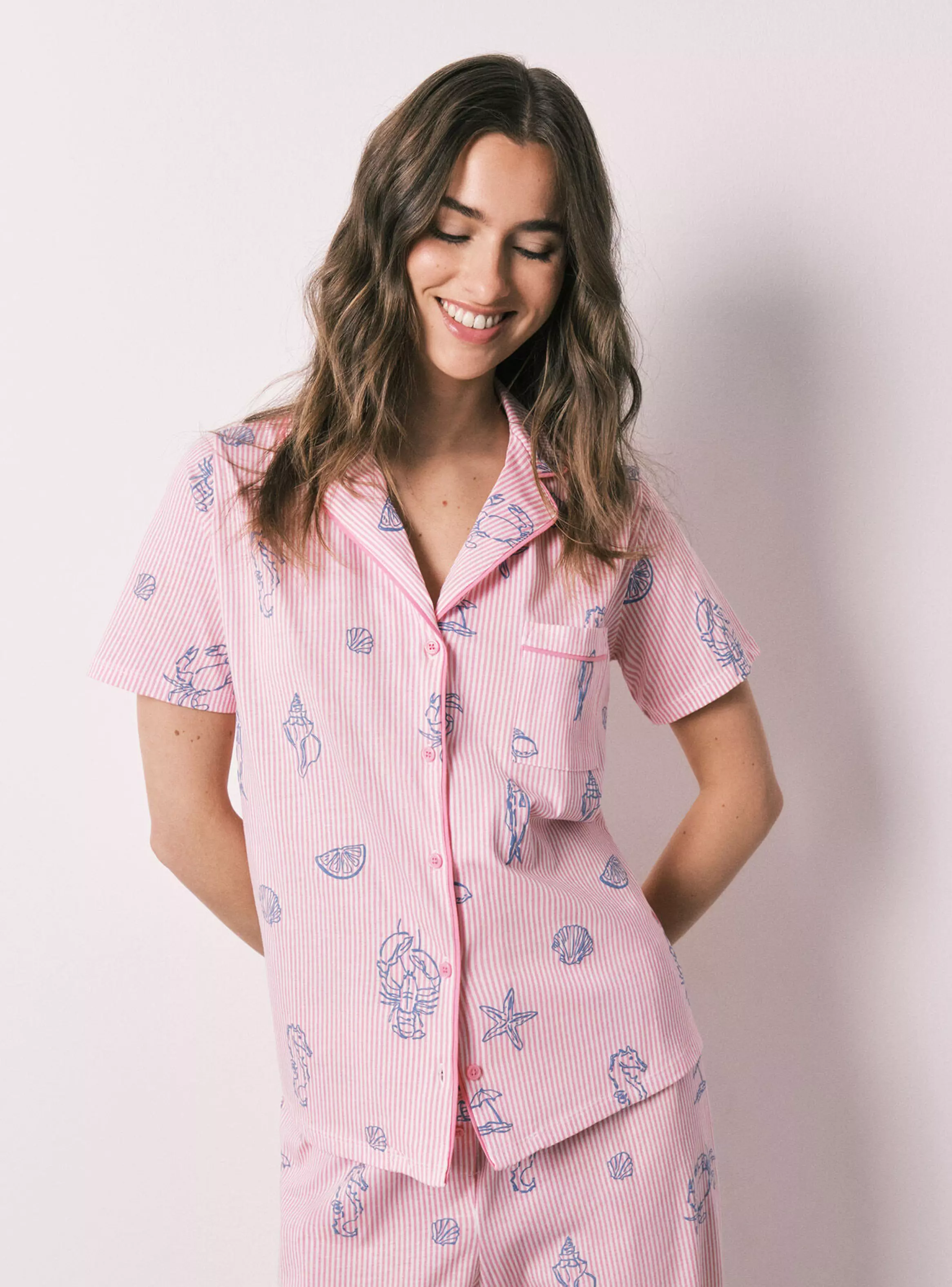 Pijama Camisero Algodón Rayas Rosa-2