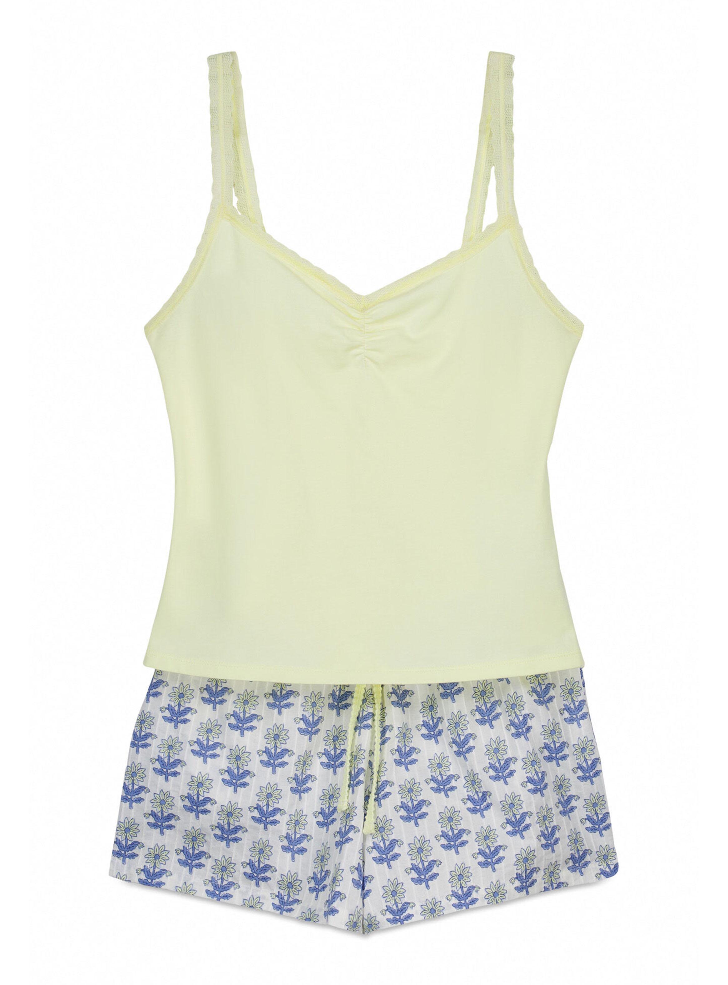 Pijama Corto Tirantes Algodón Amarillo-6