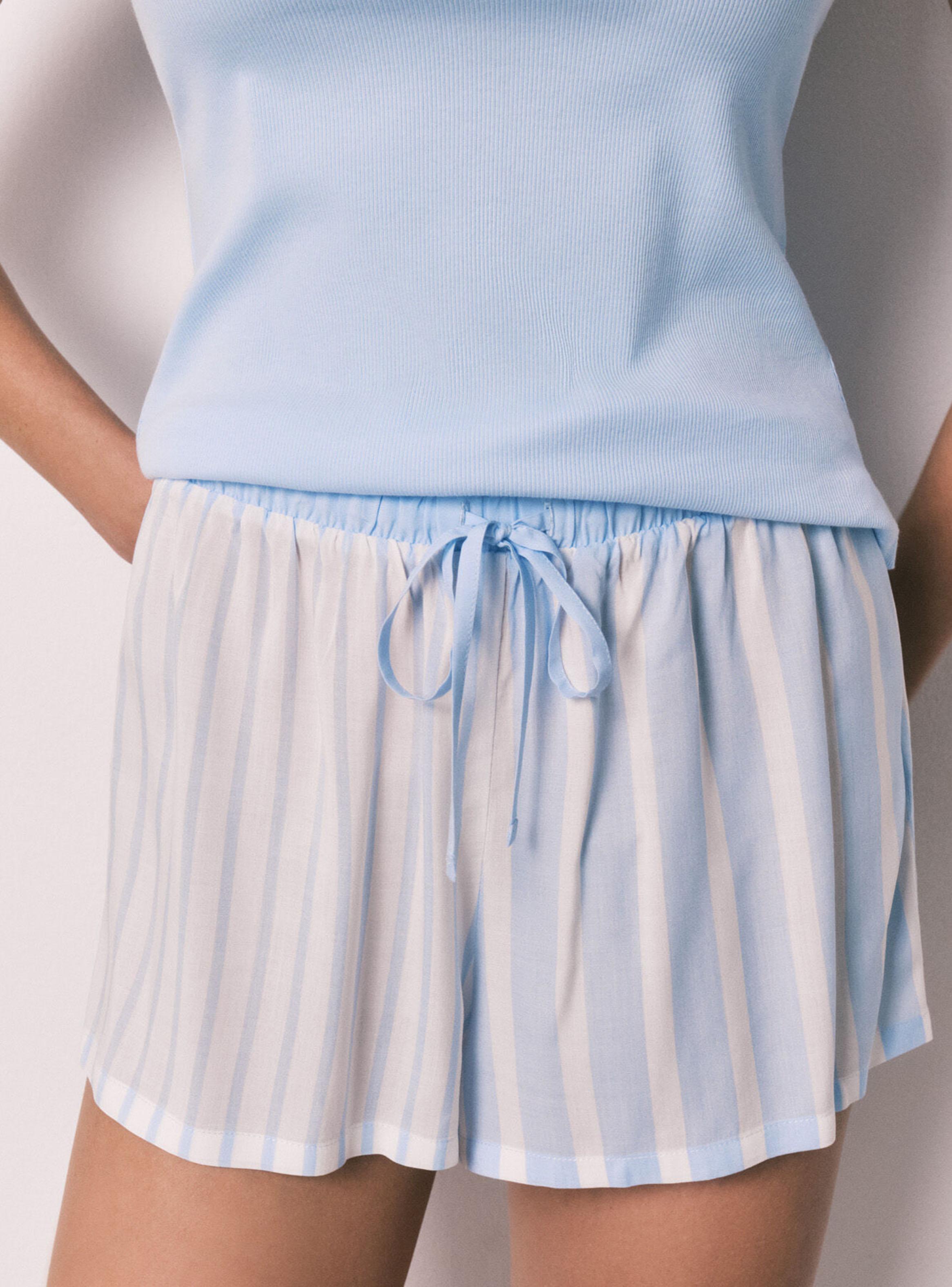 Pijama Corto Tirantes Algodón y Viscosa Azul-4