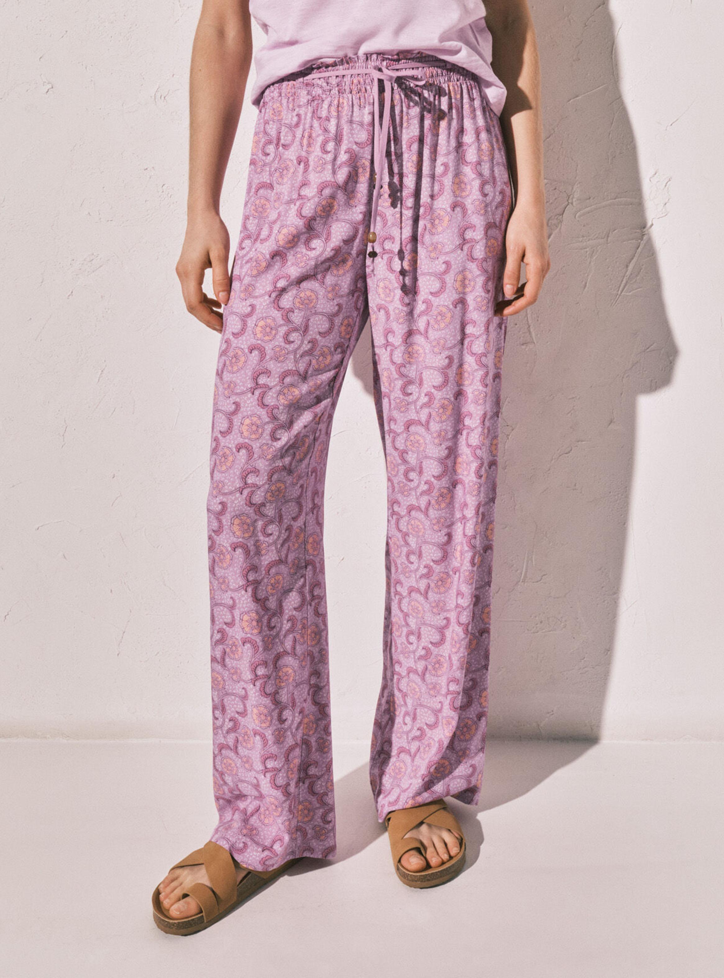 Pantalón Largo Estampado Flores Rosa-0