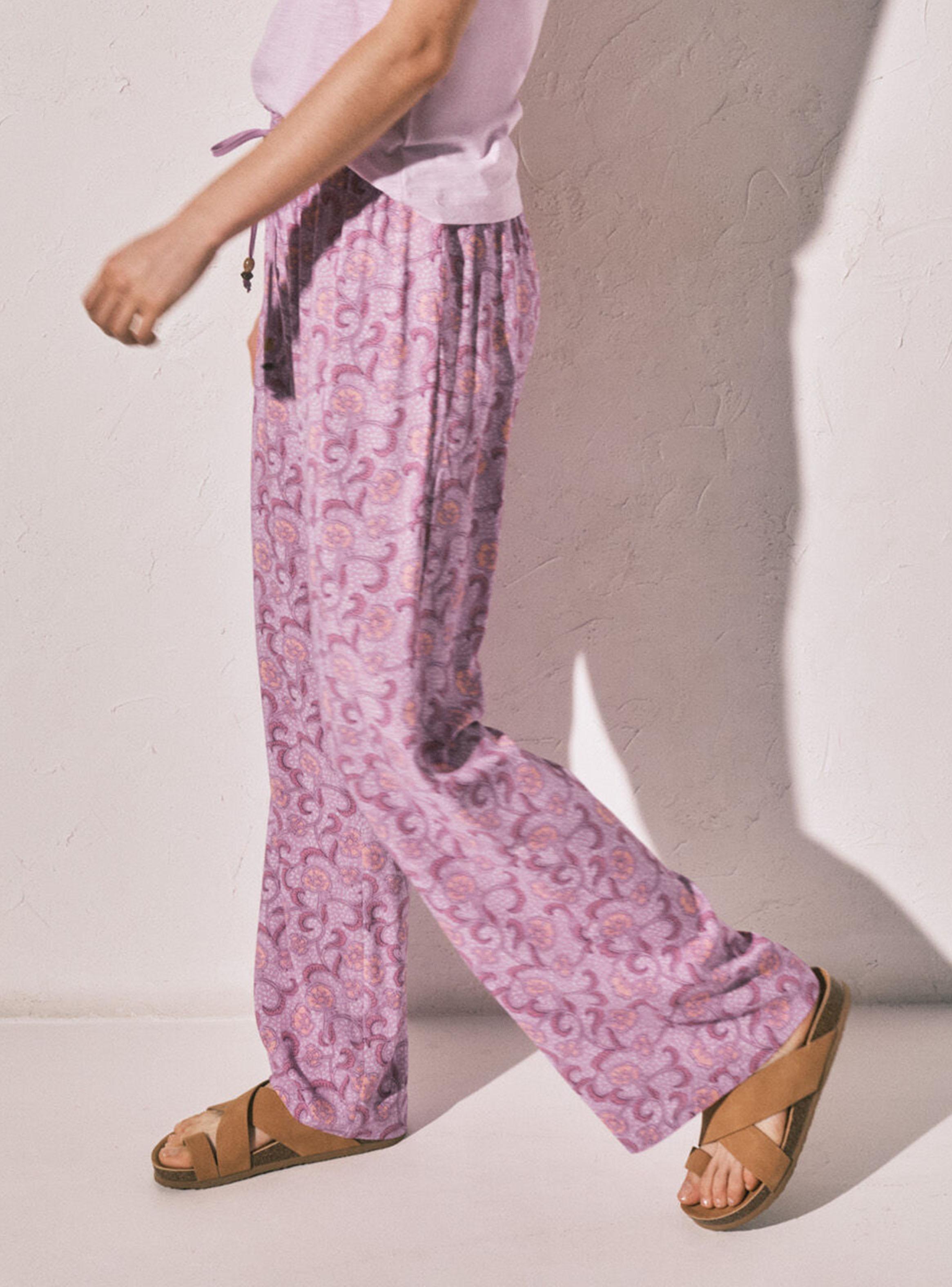 Pantalón Largo Estampado Flores Rosa-2