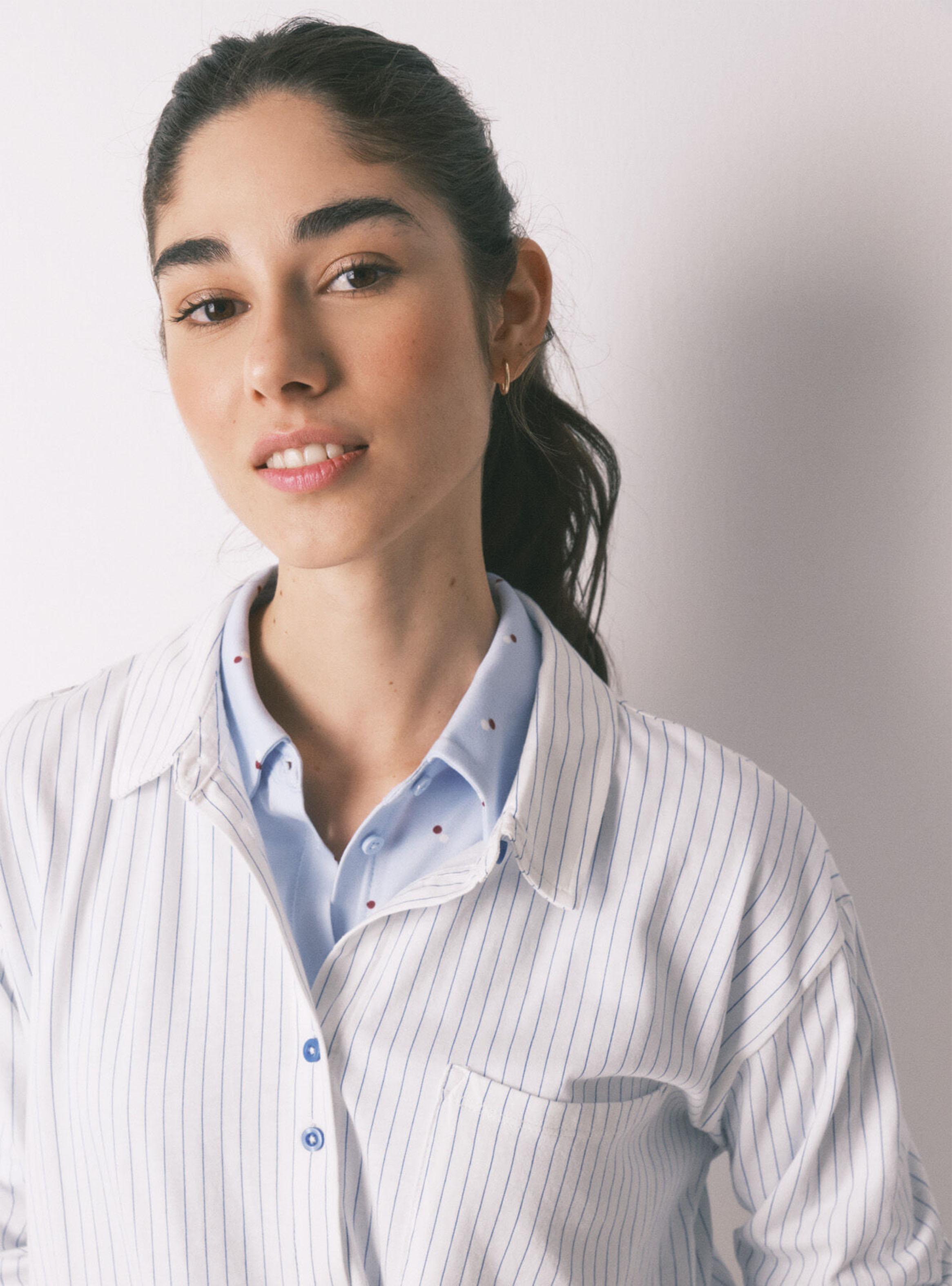 Pijama Camisero Largo Algodón Blanco Rayas-2