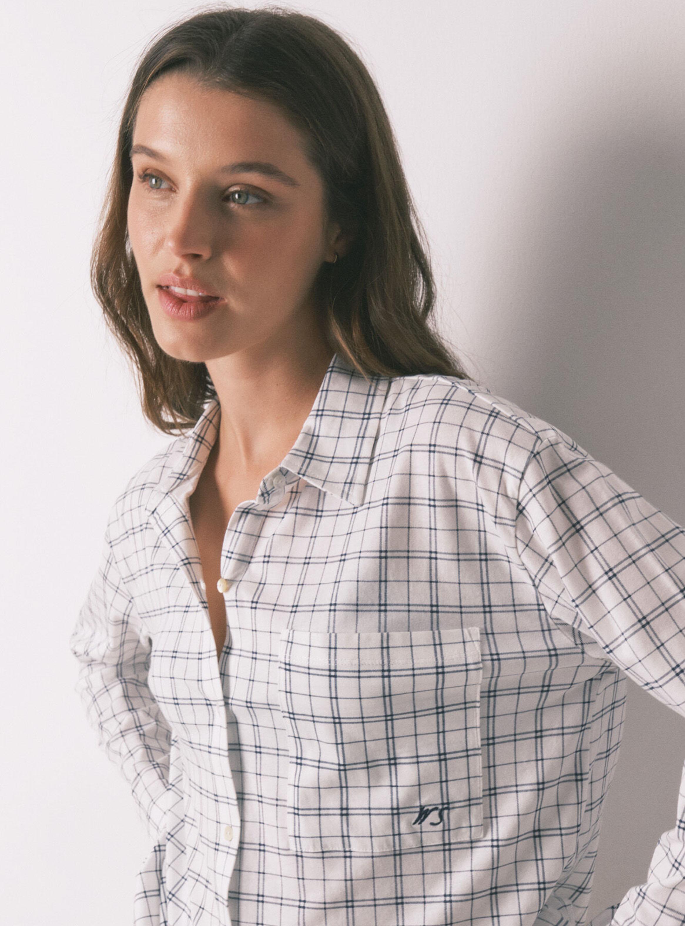 Pijama Camisero Algodón Cuadros Azul-4