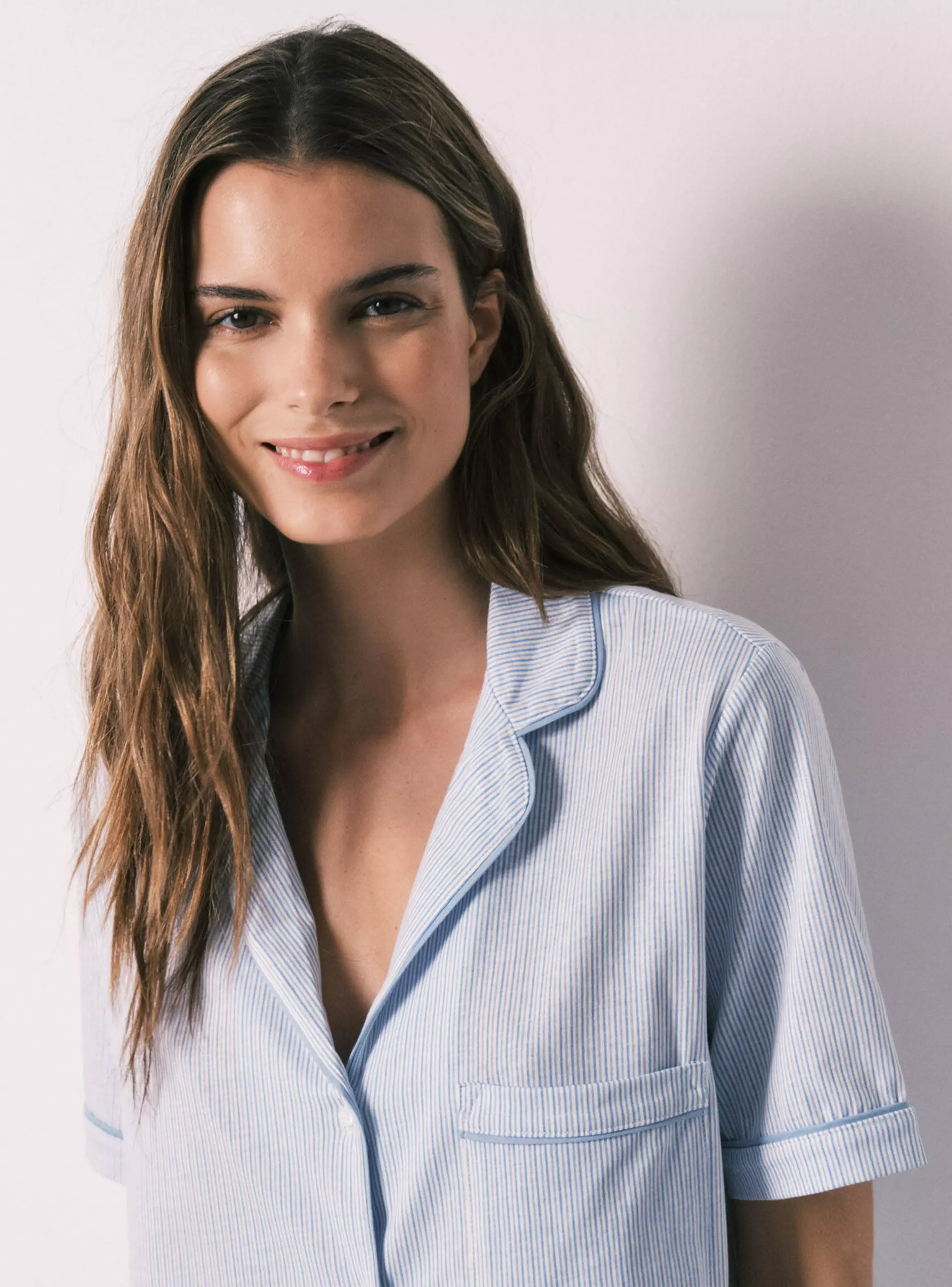 Pijama Camisero Algodón Rayas Azul-3