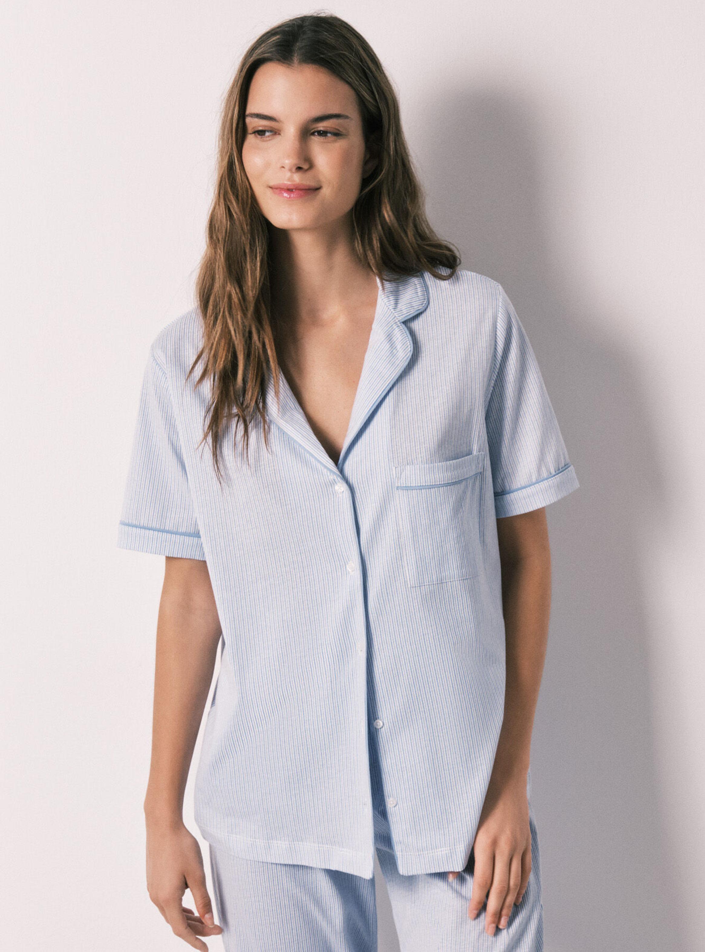 Pijama Camisero Algodón Rayas Azul-2