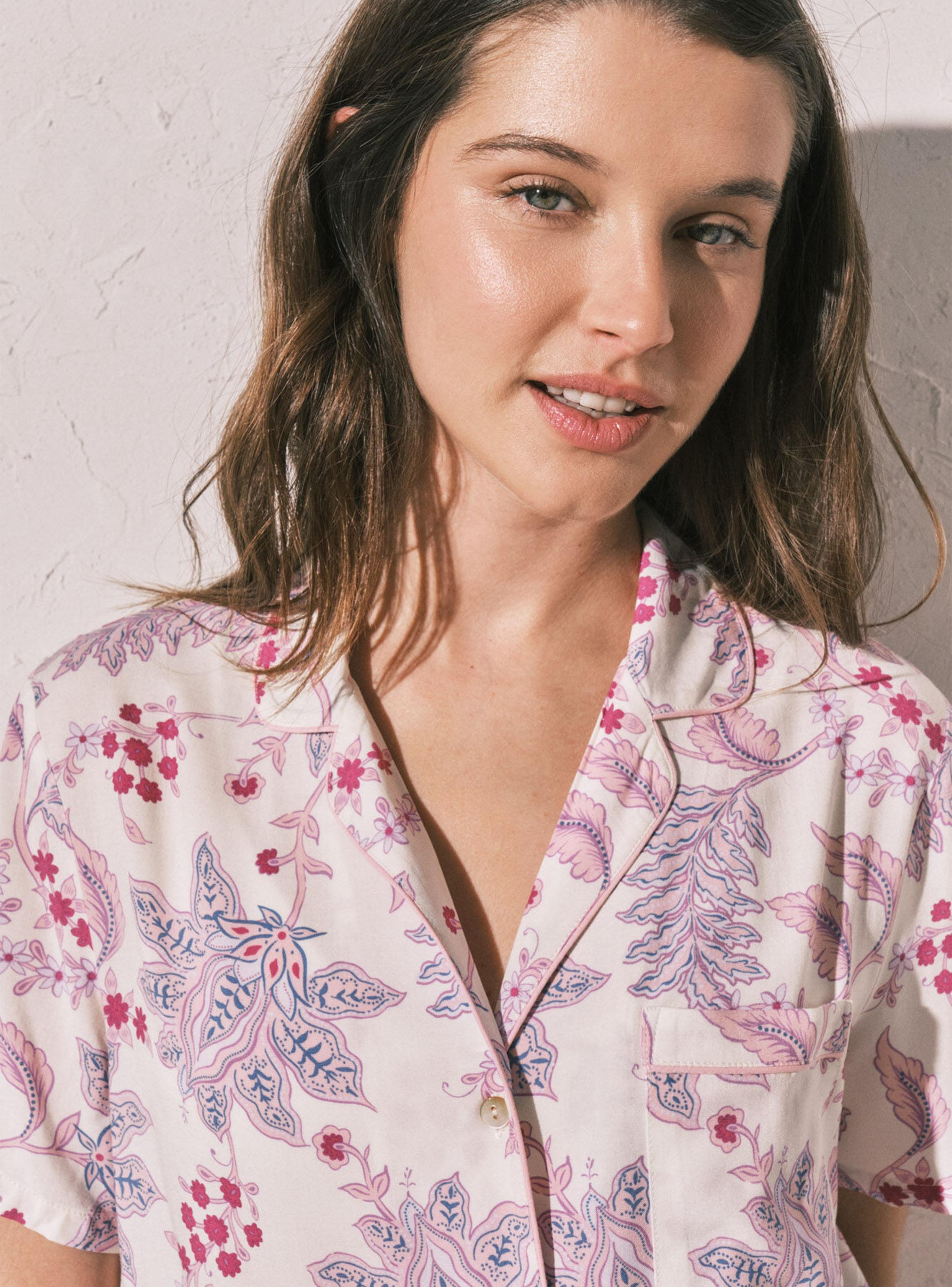 Pijama Largo Camisero Estampado Flores-3