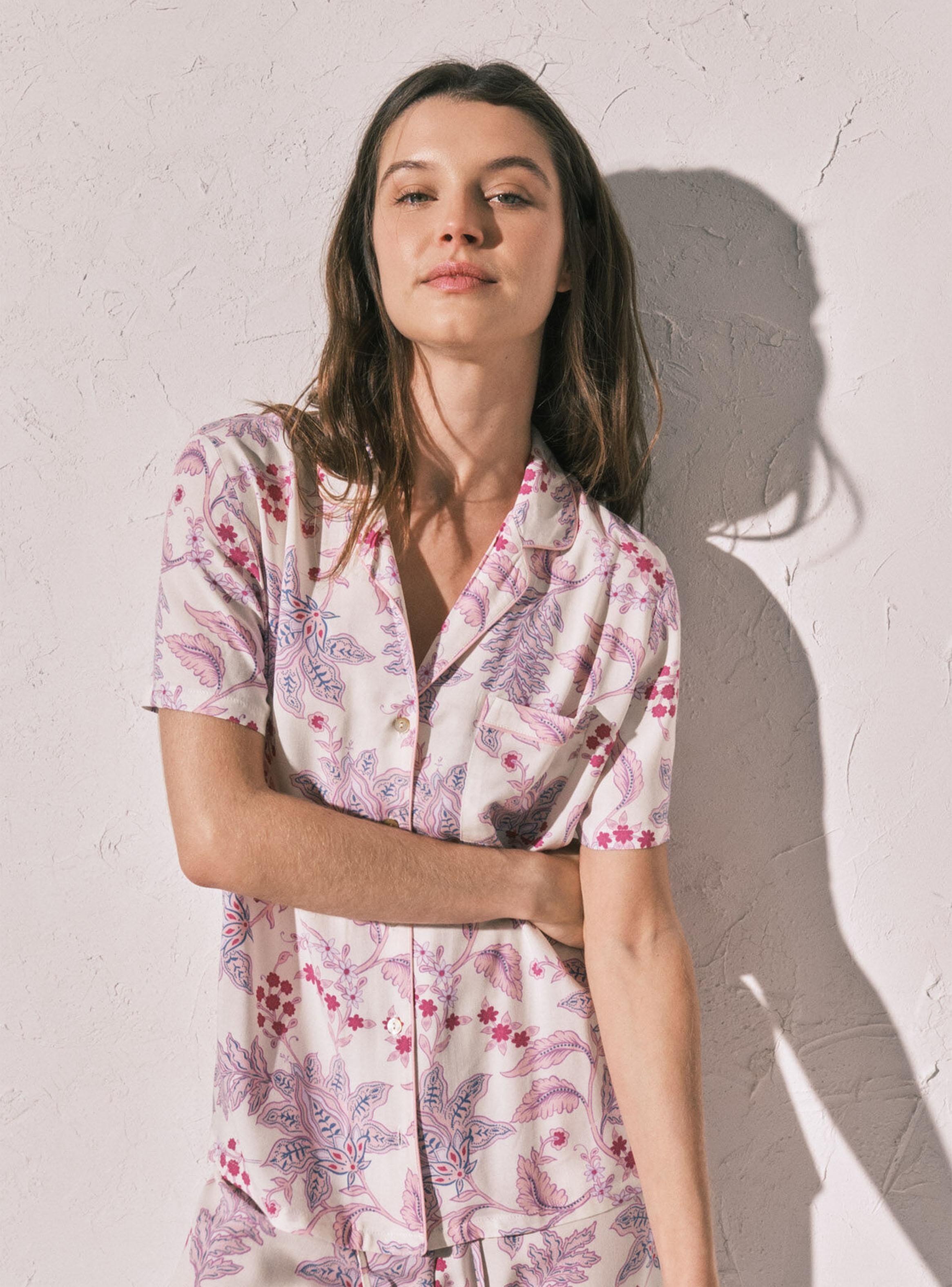Pijama Largo Camisero Estampado Flores-2