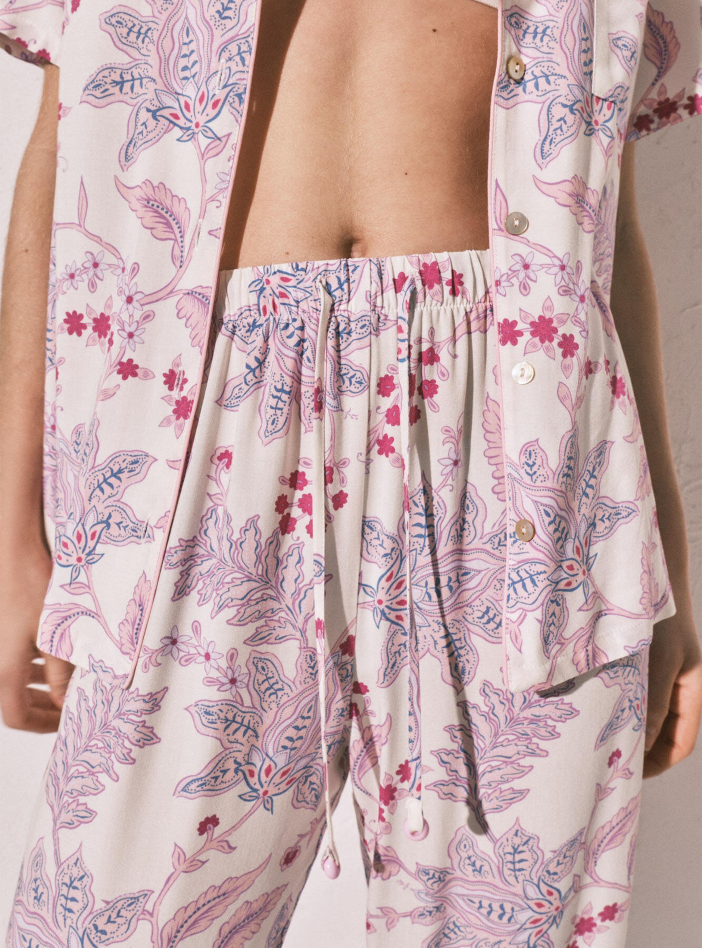 Pijama Largo Camisero Estampado Flores-5