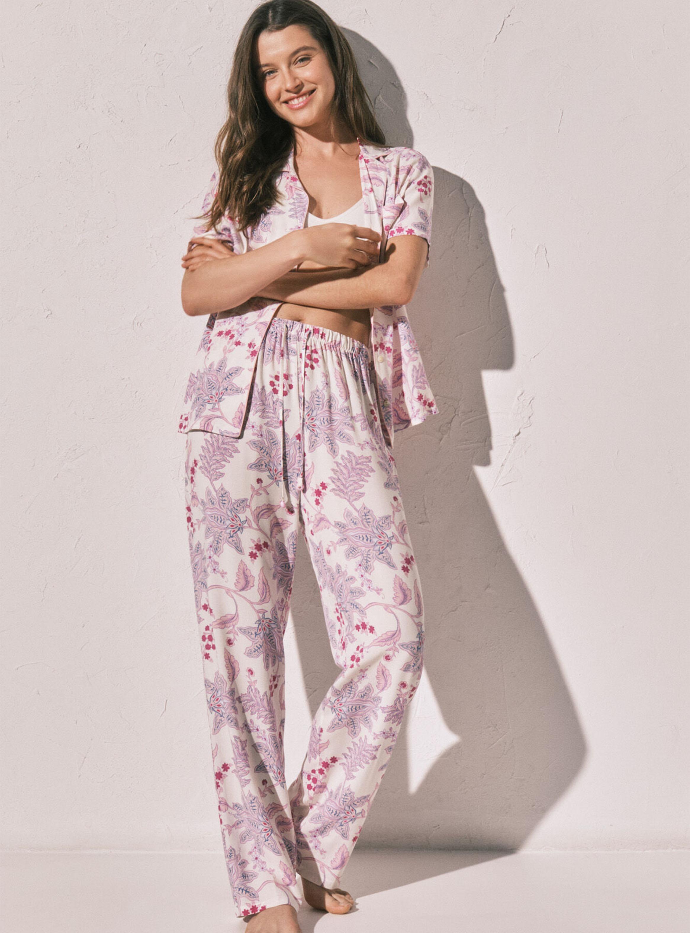 Pijama Largo Camisero Estampado Flores-0