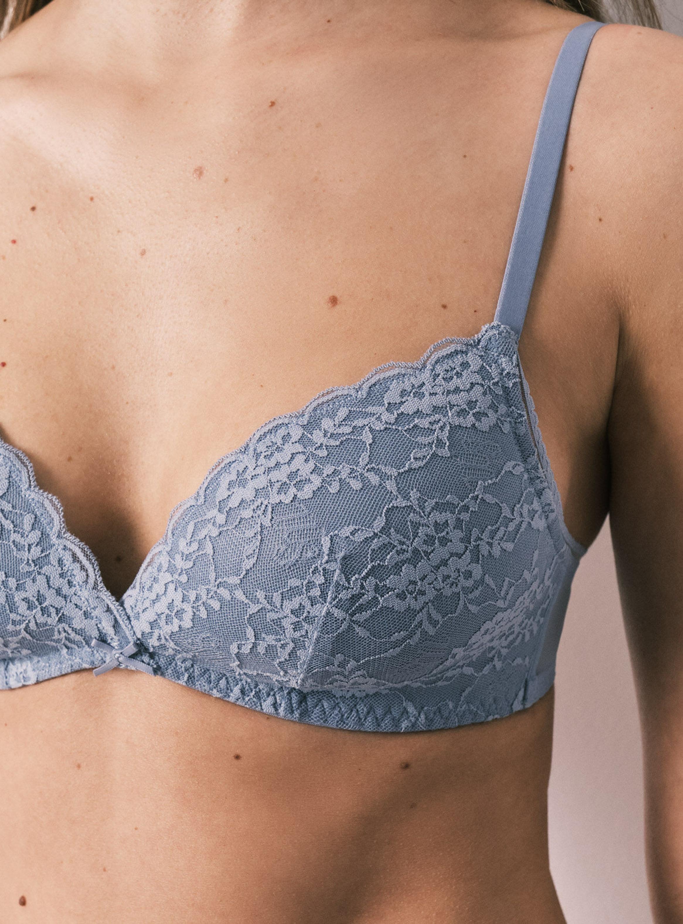 Sostén Triangular con Relleno Charming Encaje Azul-3