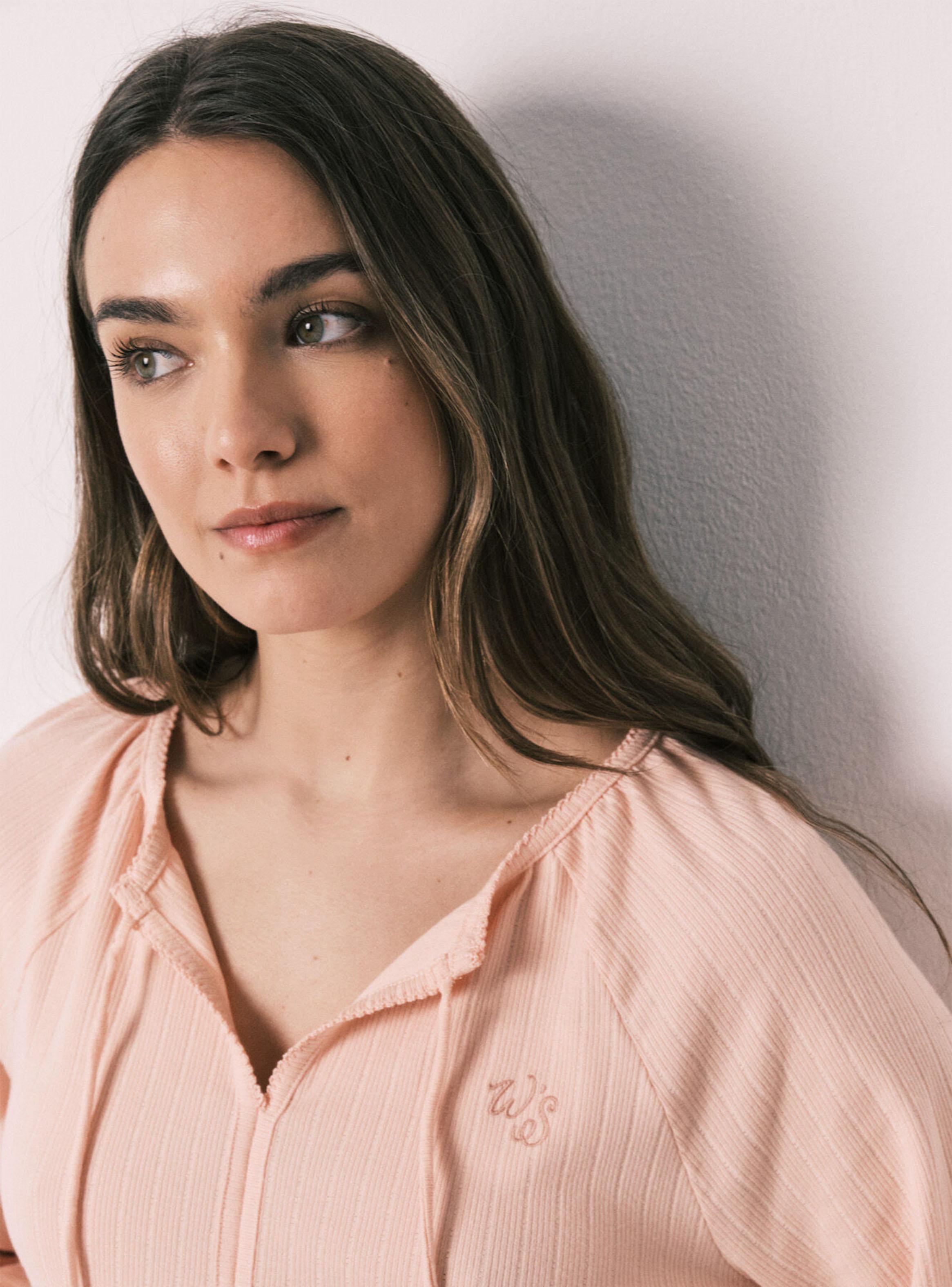 Camisón Midi Canalé Algodón Rosa-2